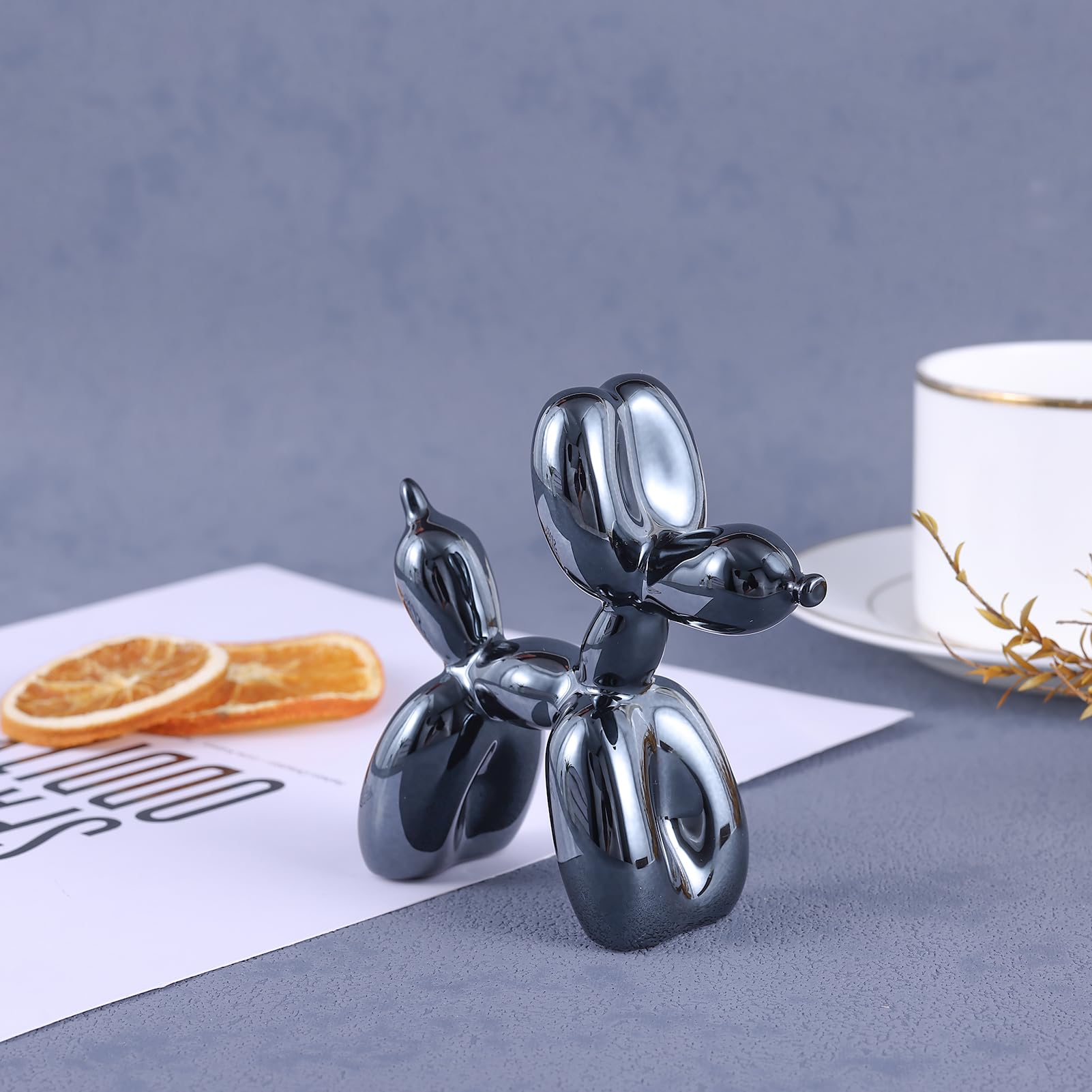 Black Balloon Dog Sculpture - Modern Gold Balloon Animal Decor for Preppy Room, Shelf, Desk & Office - Cute Home Decor Statue for Bedroom, Living Room & Workspace