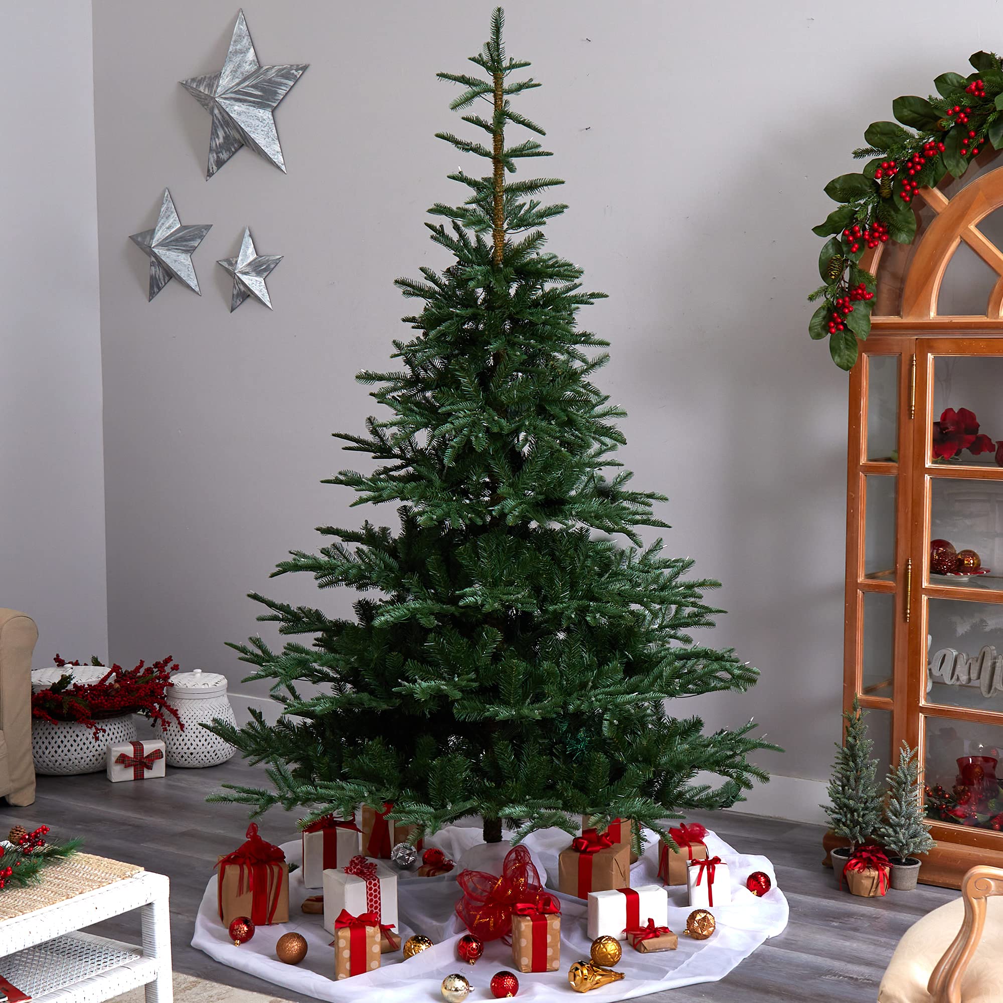 Nearly Natural 8ft Pre-Lit Artificial Christmas Tree - 650 Clear LED Lights & 1561 Bendable Branches | Realistic Washington Spruce Design for Holiday Home Decor, Office & Party Decoration