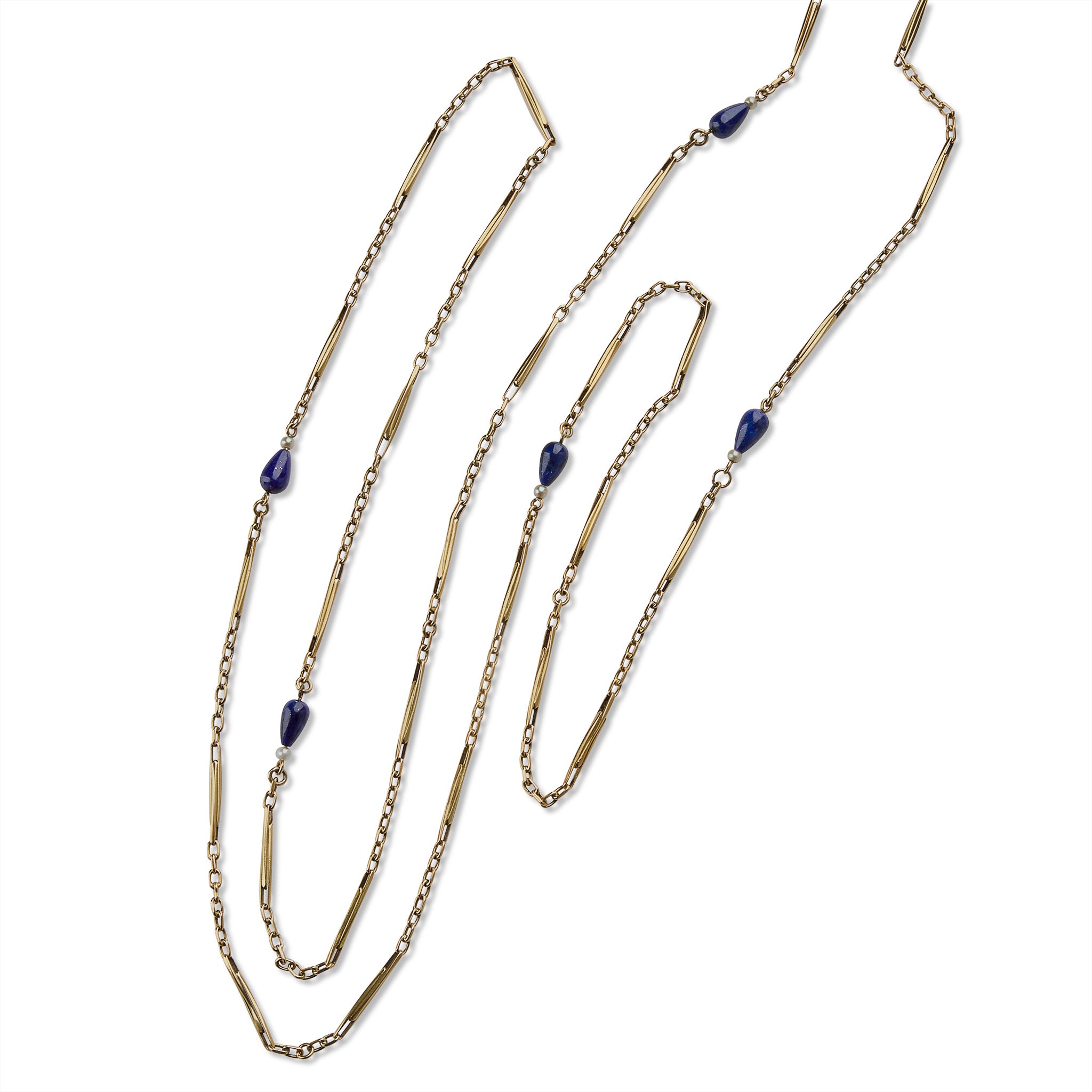 18K Gold Lapis Lazuli Long Chain Necklace for Women - Elegant French Jewelry Gift for Birthday, Anniversary & Special Occasions