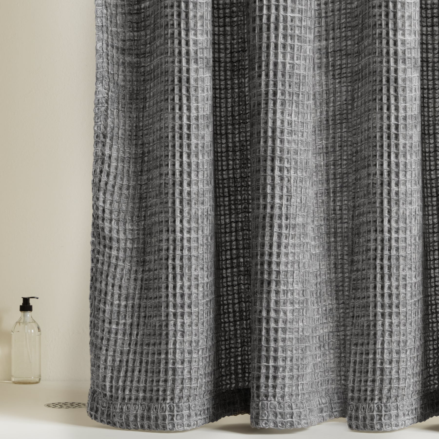 Grey Waffle Weave Shower Curtain - Textured Bathroom Decor for Modern Homes | Water-Resistant & Stylish