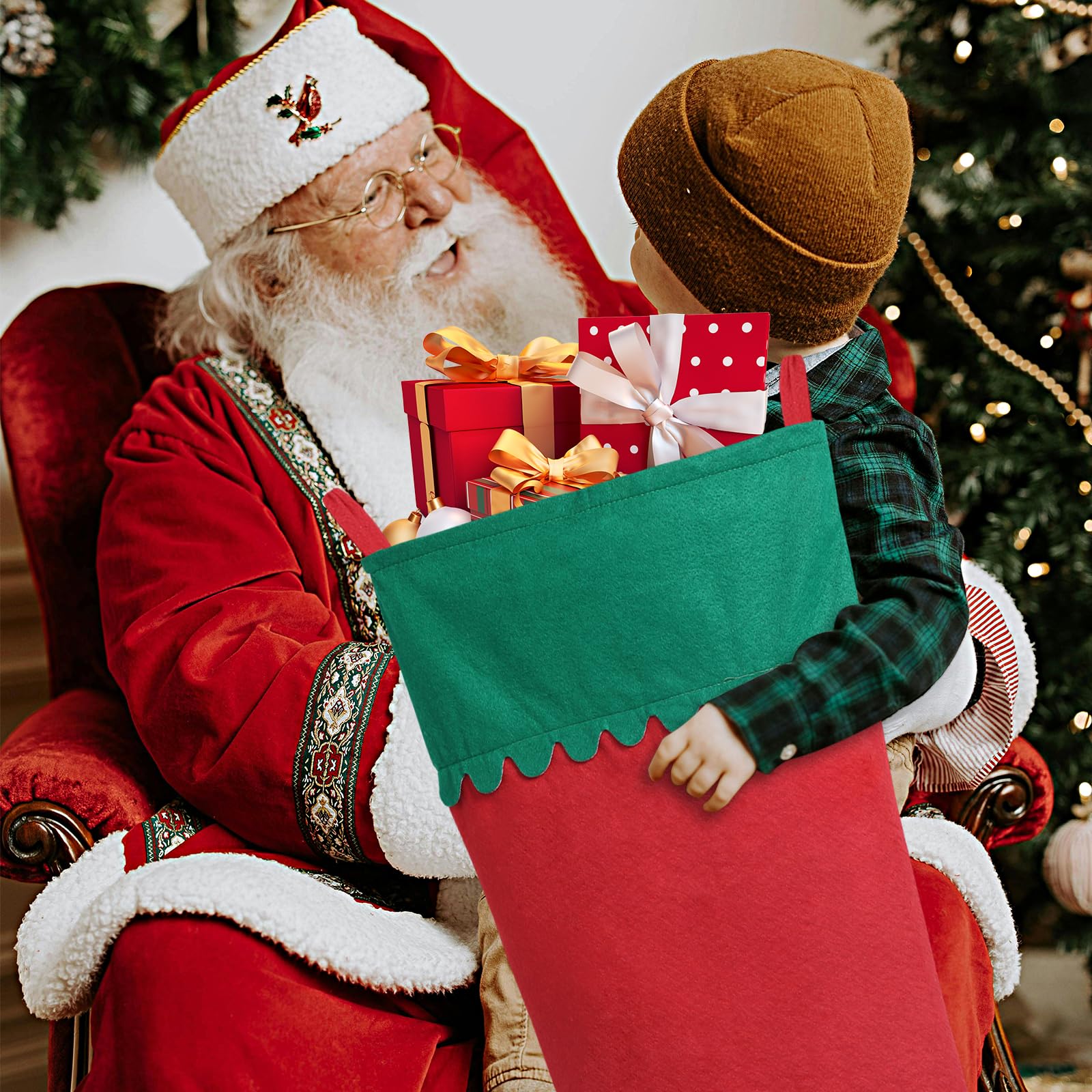 2 Pack Jumbo 38-Inch Red & White Felt Christmas Stockings - Large Holiday Stockings for Fireplace, Xmas Tree Decor - Perfect for Family Home Decorations, Christmas Parties & Festive Gift Giving