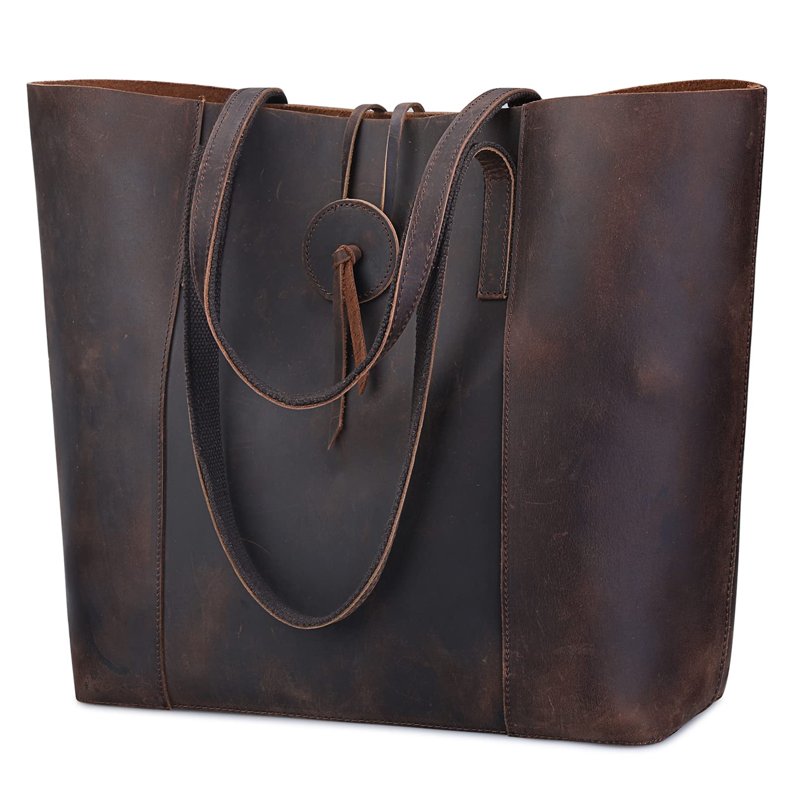 Vintage Genuine Leather Tote Bag for Women - Large Shoulder Purse Handbag - Perfect for Work, Travel & Everyday Use