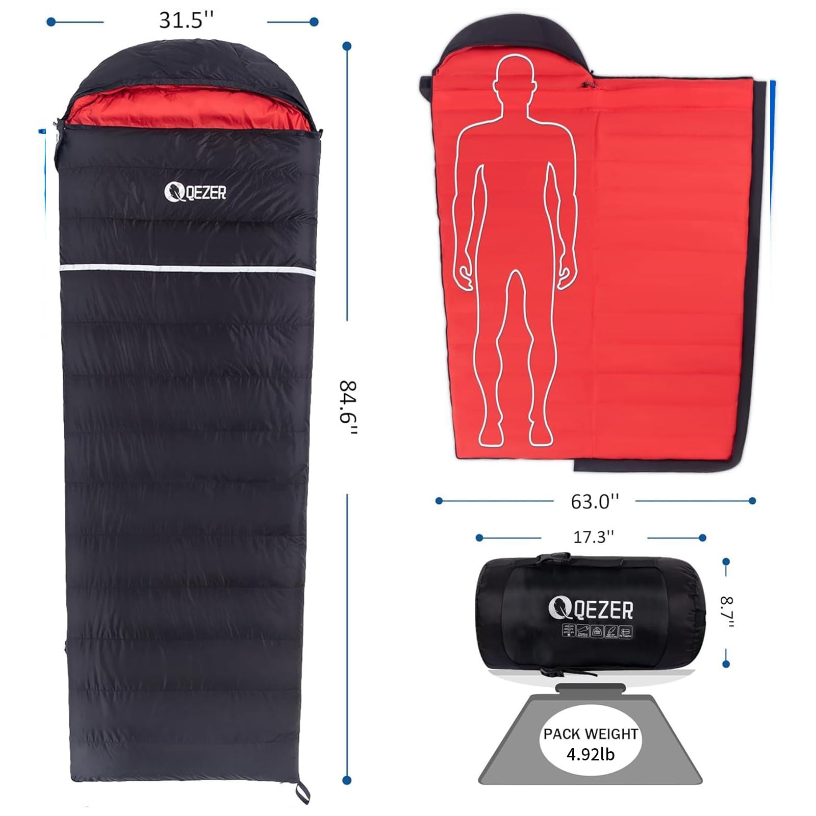 Ultralight 600 Fill Power Down Sleeping Bag for Adults - Compact & Portable with Compression Sack - Perfect for Backpacking, Camping, Hiking & Outdoor Adventures