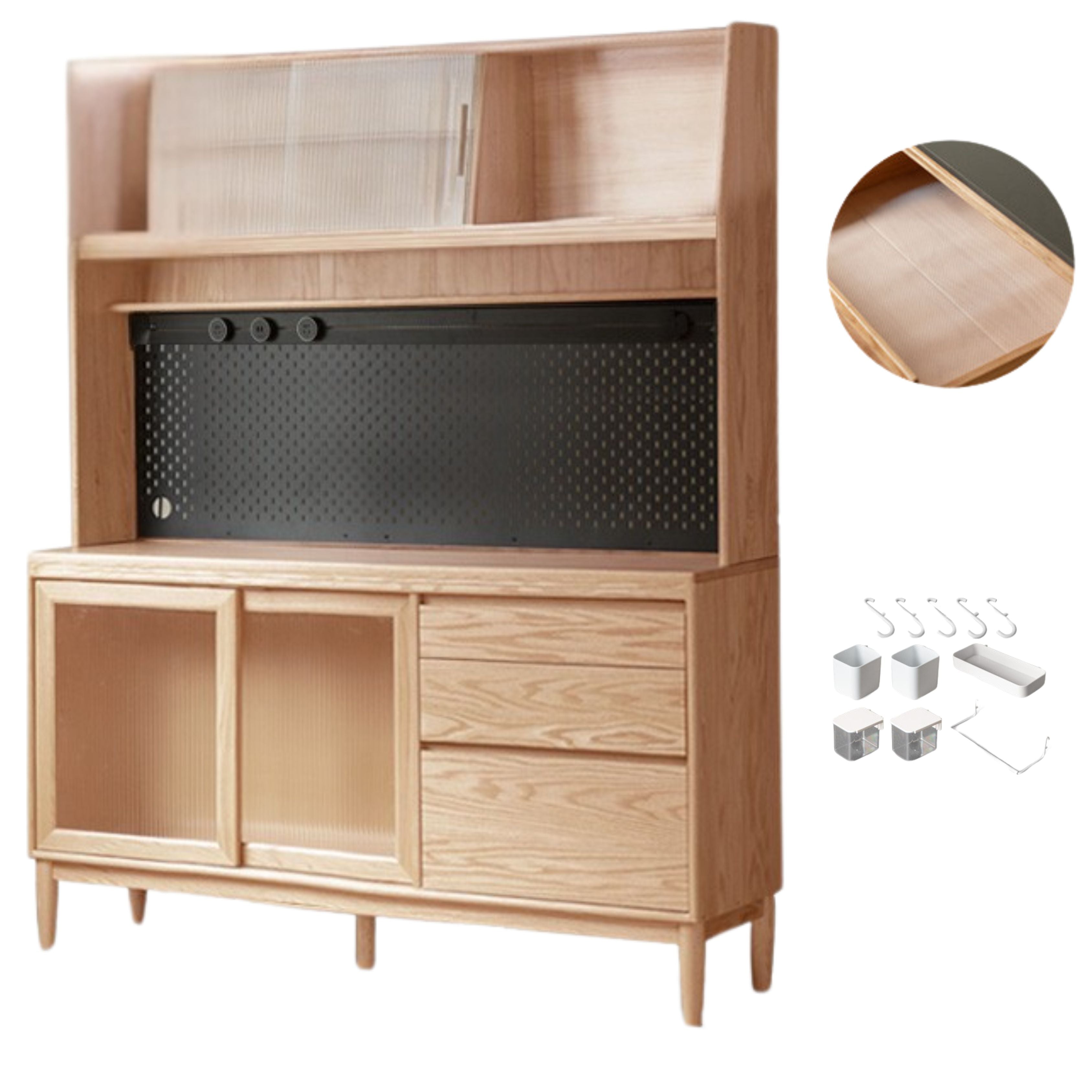 Oak Solid Wood Large Capacity Storage Sideboard - Rustic Buffet Cabinet for Dining Room, Living Room & Entryway Storage