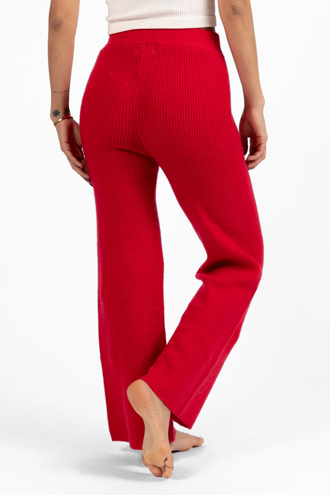 Cloud Chaser Red Sweater Knit Pants for Women - Cozy Winter Lounge Pants | Perfect for Home, Yoga & Casual Outings