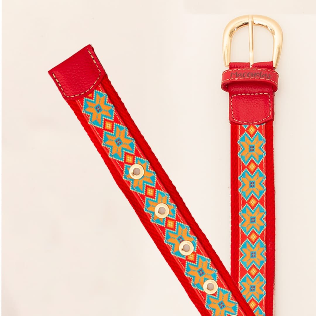 Walekerú Red Rope & Leather Belt - Handcrafted Macondas Style for Men & Women - Perfect for Western, Cowboy, and Casual Outfits
