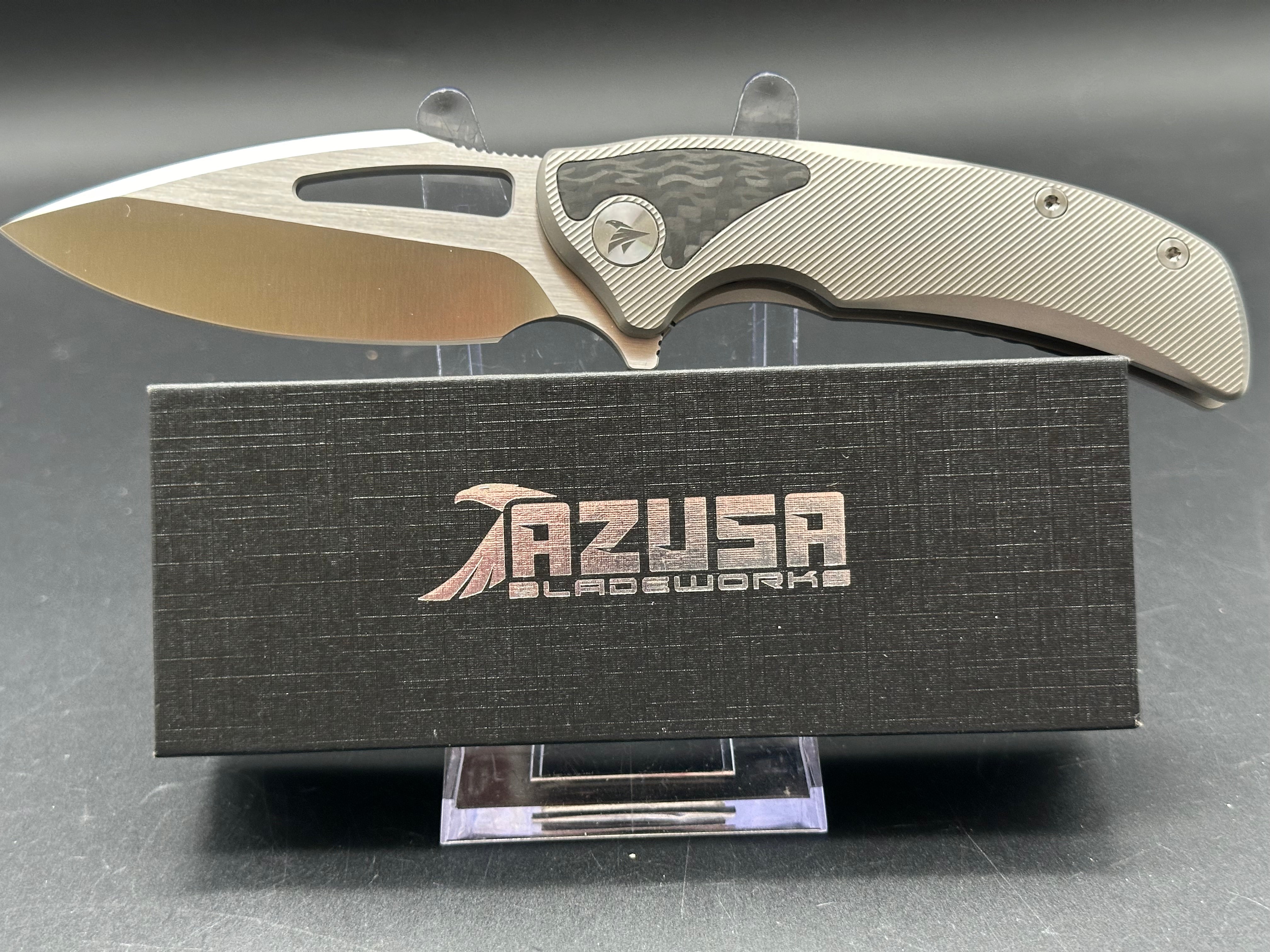 Premium Asuza Blitzkrieg Titanium & Carbon Fiber Knife with M390 Steel Blade - Perfect for Outdoor Camping, Survival, and Everyday Carry (EDC)