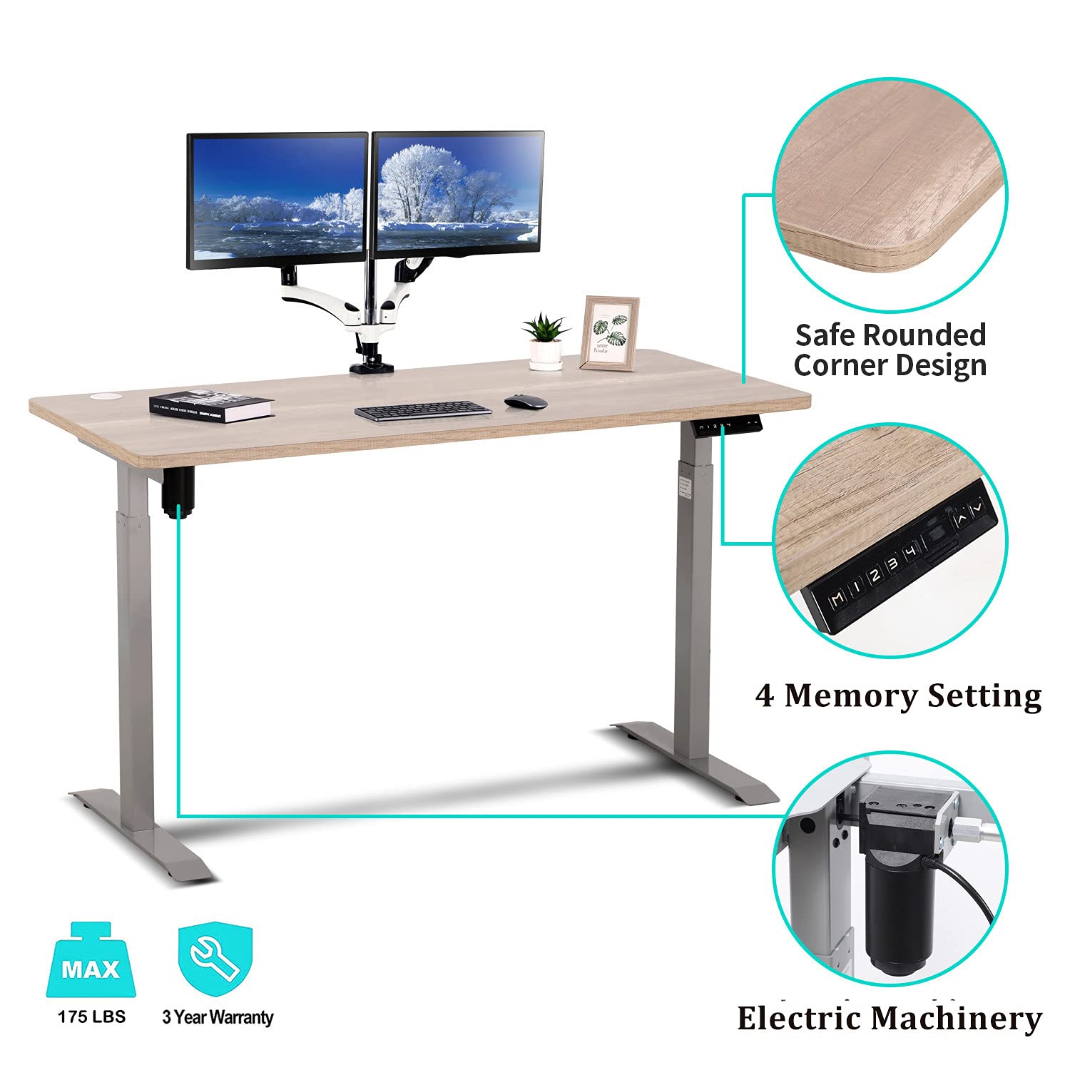 UNICOO Electric Standing Desk 55 x 27.6 Inches - Height Adjustable Sit Stand Desk with One Piece Tabletop, Ergonomic Home Office Desk (Antique Oak) for Work from Home & Study