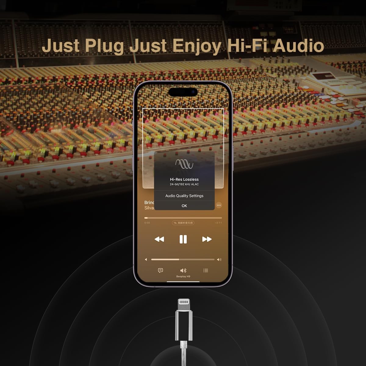 Questyle NHB12 HiFi In-Ear Earphones - Apple MFi Certified Lightning Connector, True Lossless 192kHz Hi-Res Audio, Built-in Amplifier for iPhone | Perfect for Music Lovers, Audiophiles & Commuting