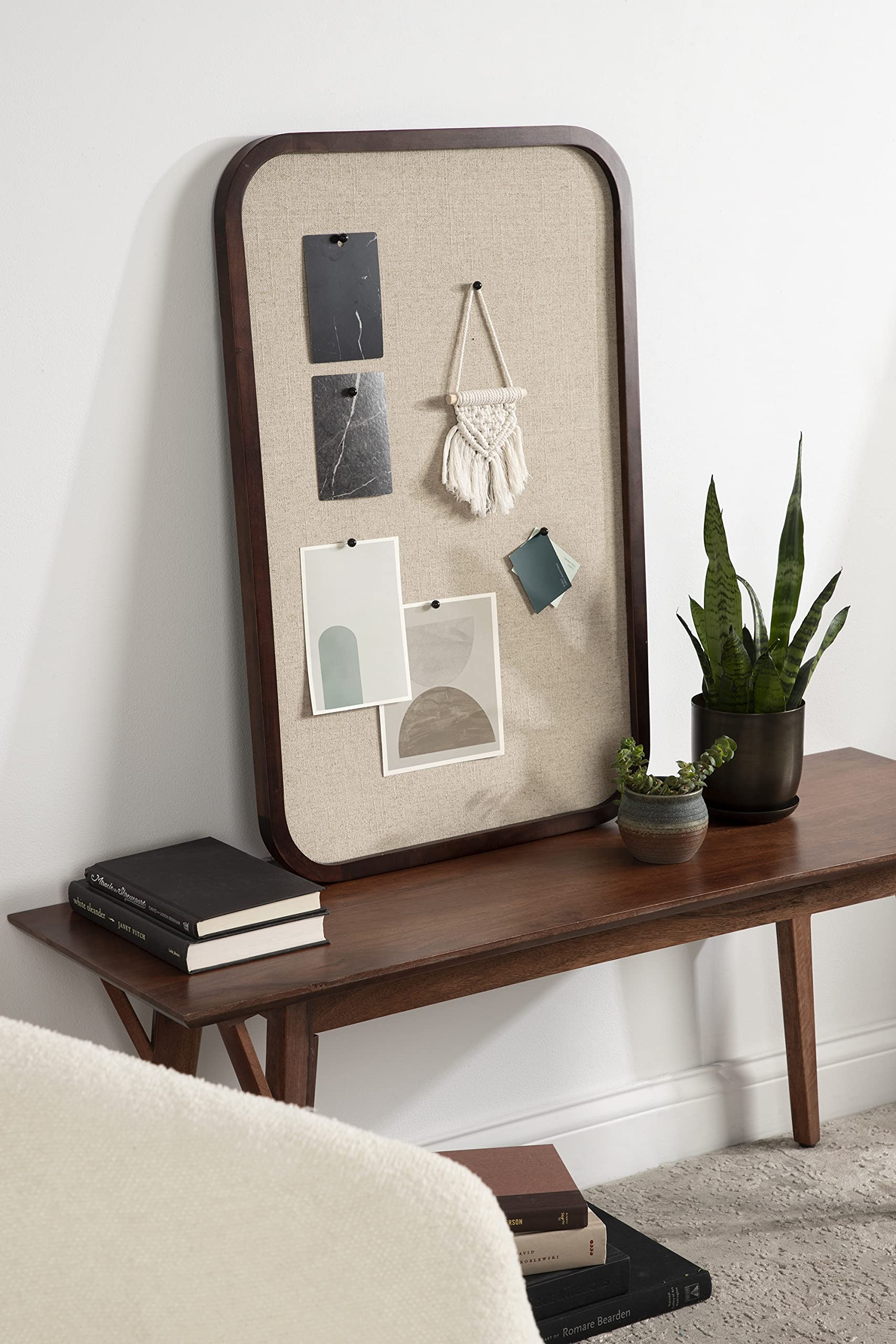 Kate and Laurel Hutton Transitional Pinboard - 20 x 30 Walnut Brown Fabric Bulletin Board with Radius Rectangle Frame | Wall Organizer for Home Office, Dorm Room & Classroom Decor
