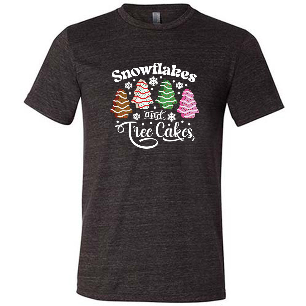 Snowflakes & Tree Cakes Graphic T-Shirt - Unisex Holiday Christmas Sweets Lover Tee - Perfect for Xmas Parties & Winter Festivals
