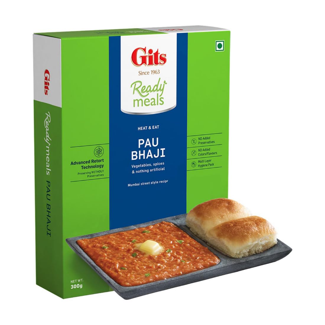 Gits Ready to Eat Pav Bhaji - Authentic Indian Vegetarian Street Food (300g) | Microwaveable Heat & Eat Meal | Perfect for Quick Lunches, Office Meals & Late Night Snacks