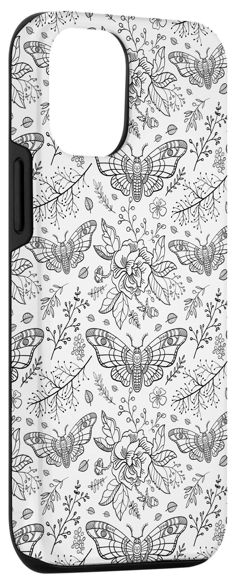 iPhone 12/12 Pro Case - Butterfly Moth Insect Flower Nature Pattern Animal Line Art Design | Slim Protective Cover for Everyday Use, Outdoor Activities & Travel
