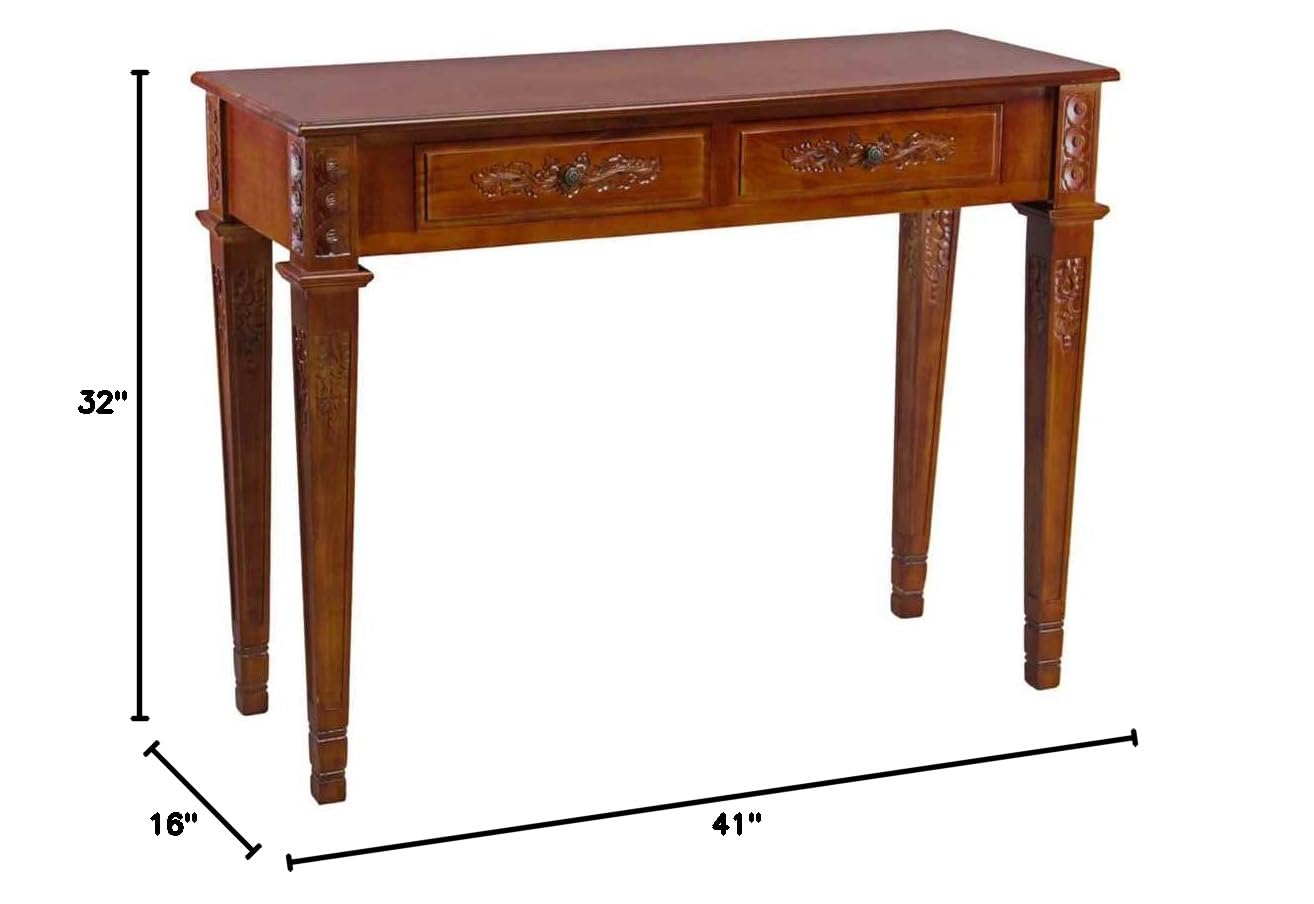 Windsor Two-Drawer Rectangular Console Table - Solid Wood Entryway Furniture for Hallway, Living Room & Foyer Decor | International Caravan
