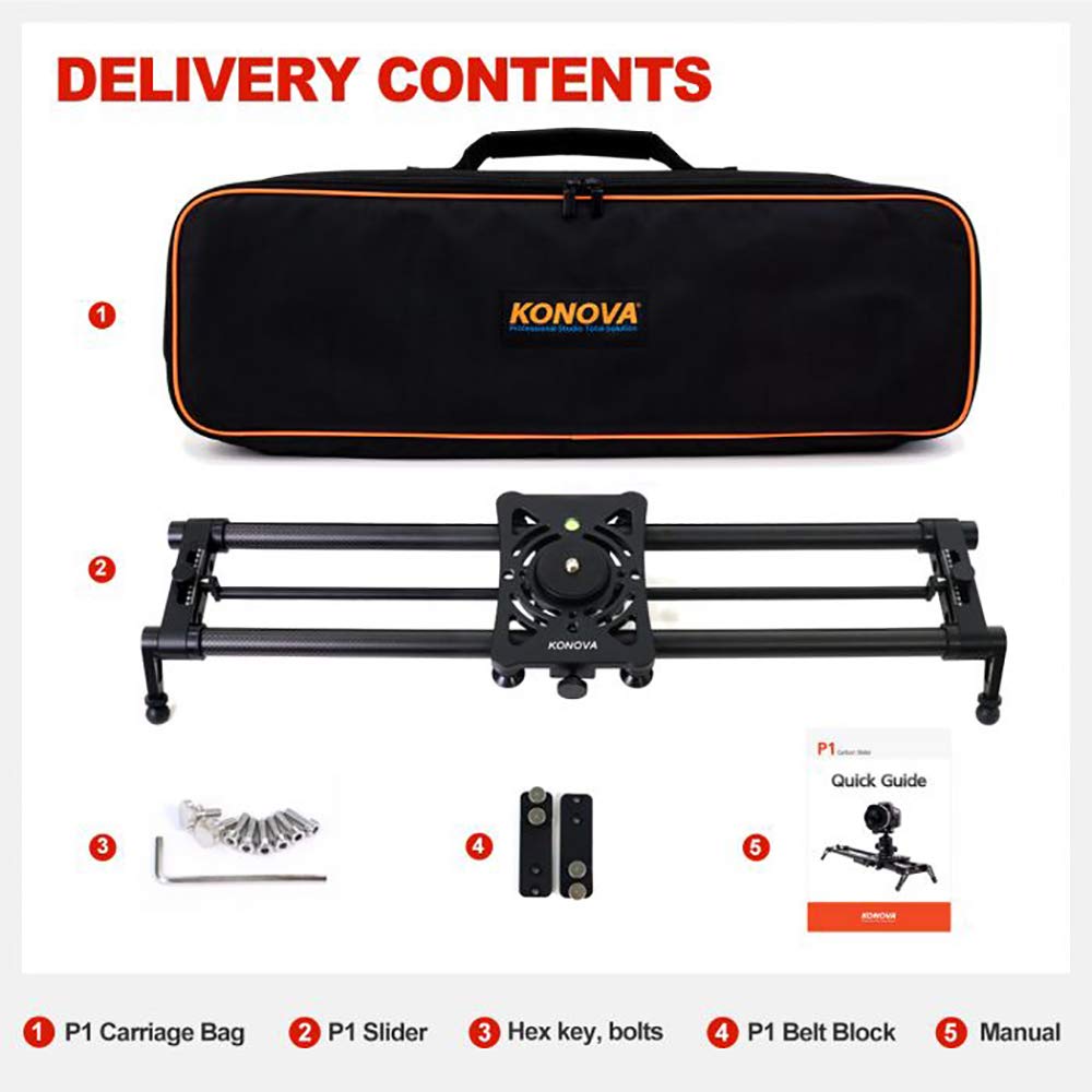 KONOVA P1 Series Carbon Fiber Camera Slider Dolly - 80cm (31.5 inch) Parallax Panorama Shooting Tool for DSLR, Mirrorless & Smartphone - Includes Carrying Bag | Perfect for Time-Lapse, Product Photography & Cinematic Video Production