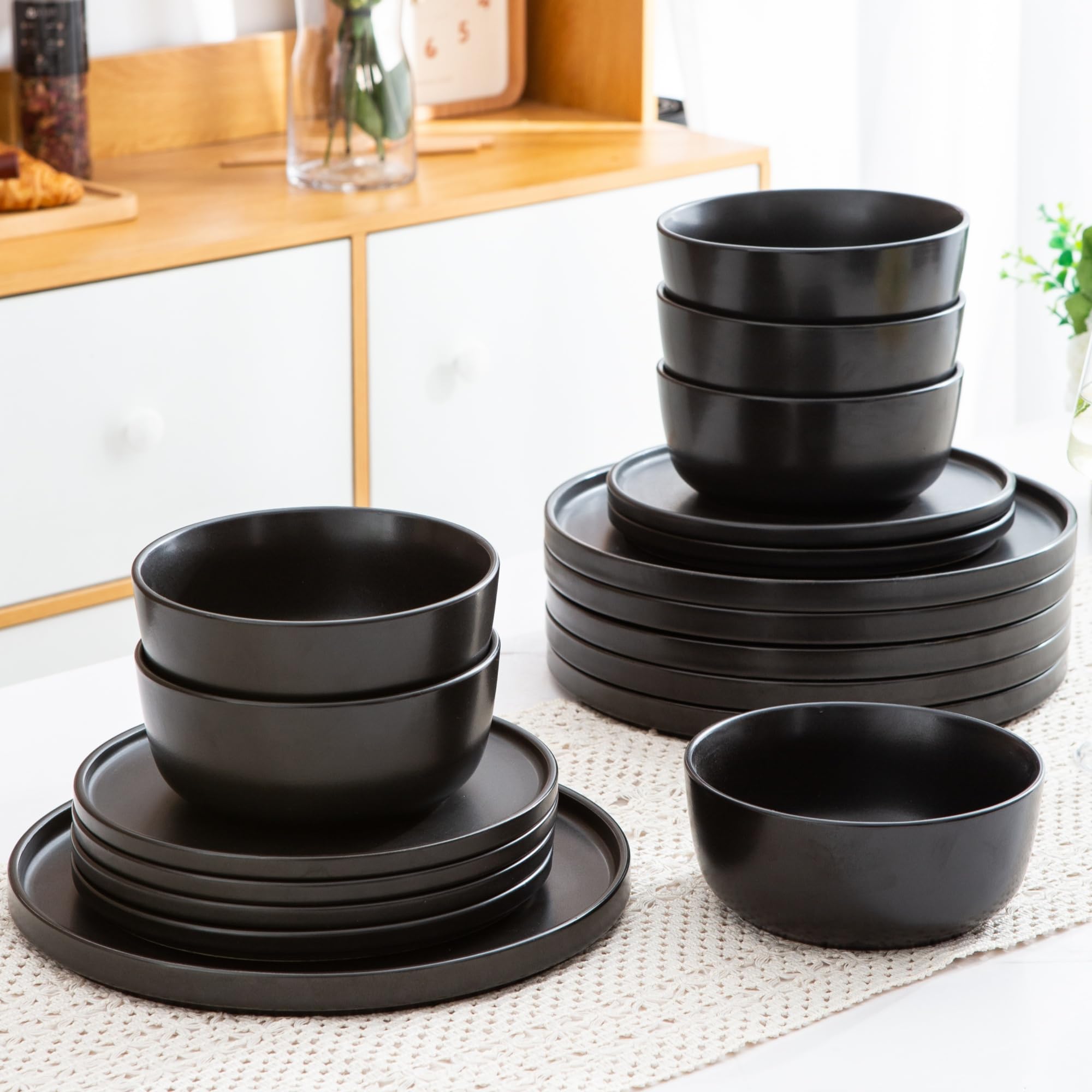 AmorArc 18pc Stoneware Dinnerware Set for 6 - Chip Resistant Plates & Bowls | Dishwasher Safe | Perfect for Family Dining