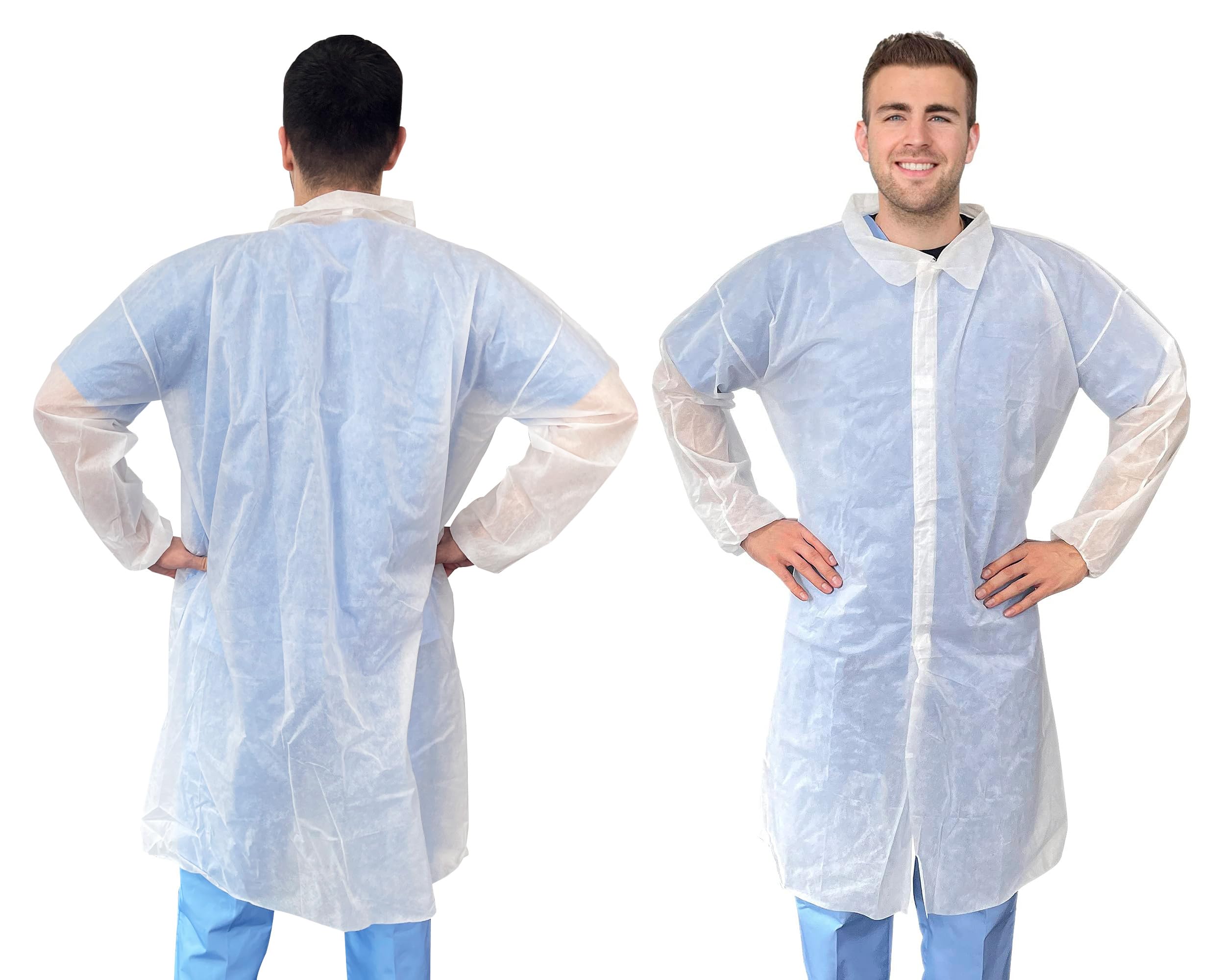 ABC White Disposable Lab Coats for Adults - XL (50 Pack) | Polypropylene Medical & Painting Protective Coat | 44