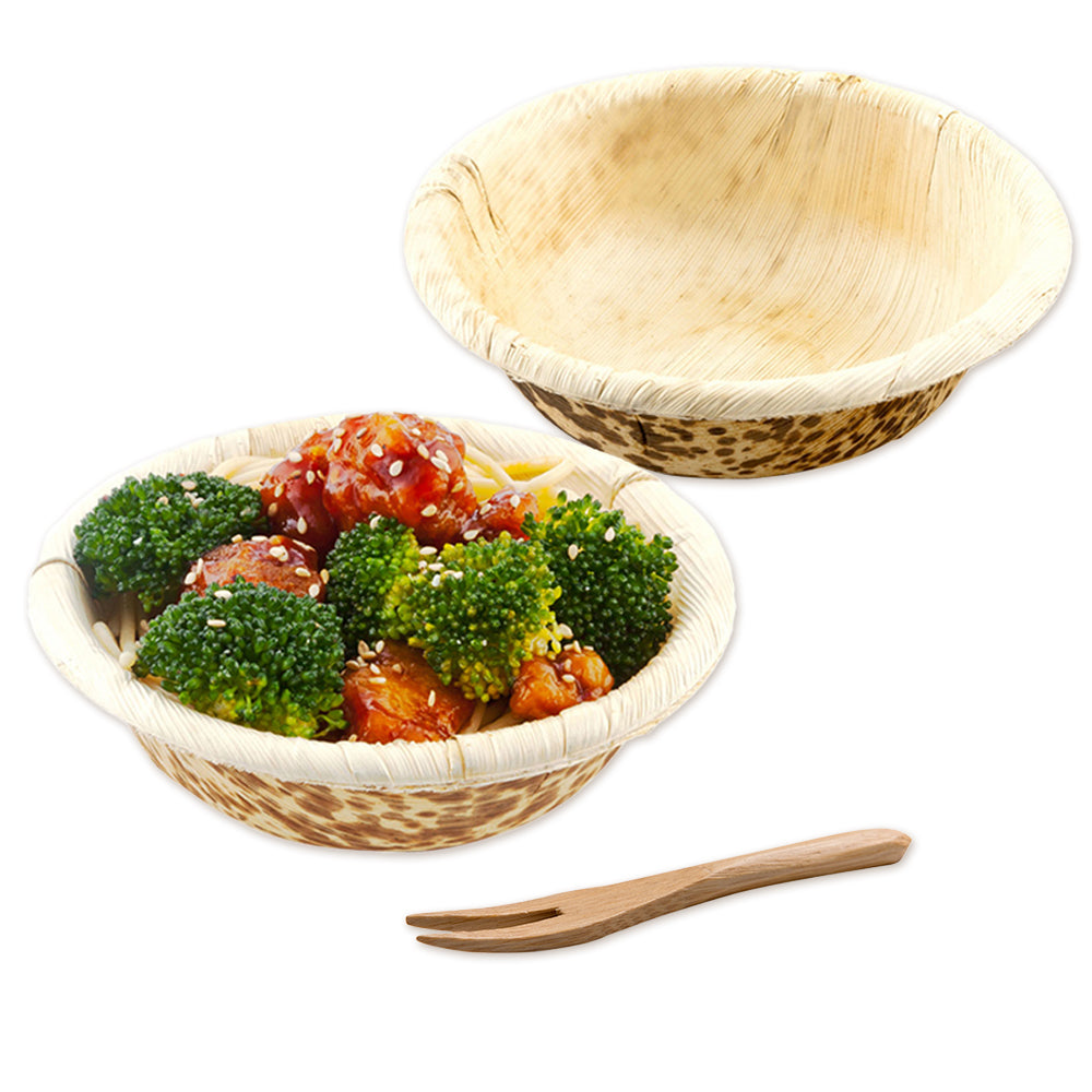 50 Pack 7 oz Round Natural Bamboo Bowls & 100 Pack 3.5