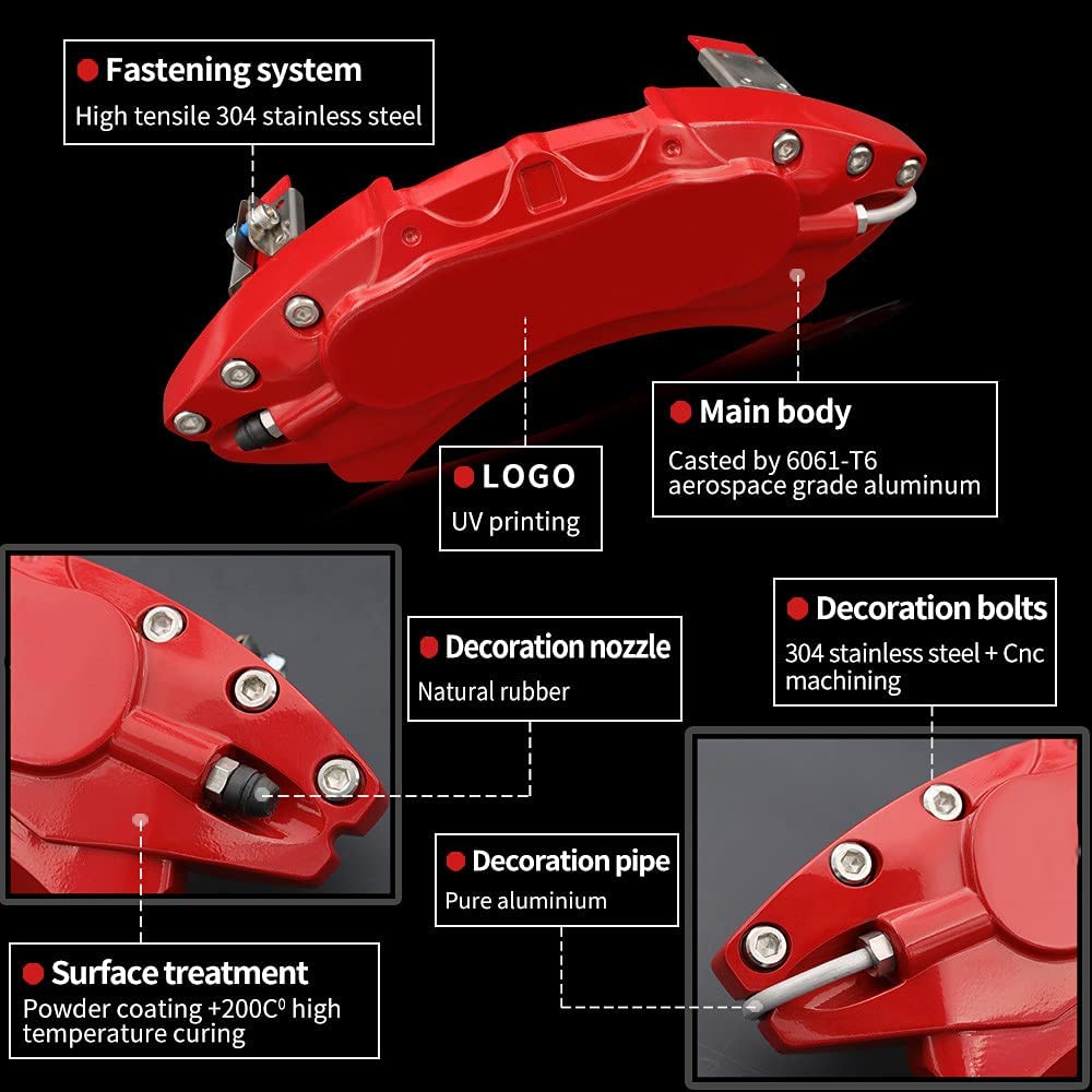 AOOA Red Brake Caliper Covers for 2014-2019 Toyota Highlander - Set of 4 - High-Performance Car Accessories for Enhanced Style & Protection (Perfect for Car Enthusiasts & Auto Shows)
