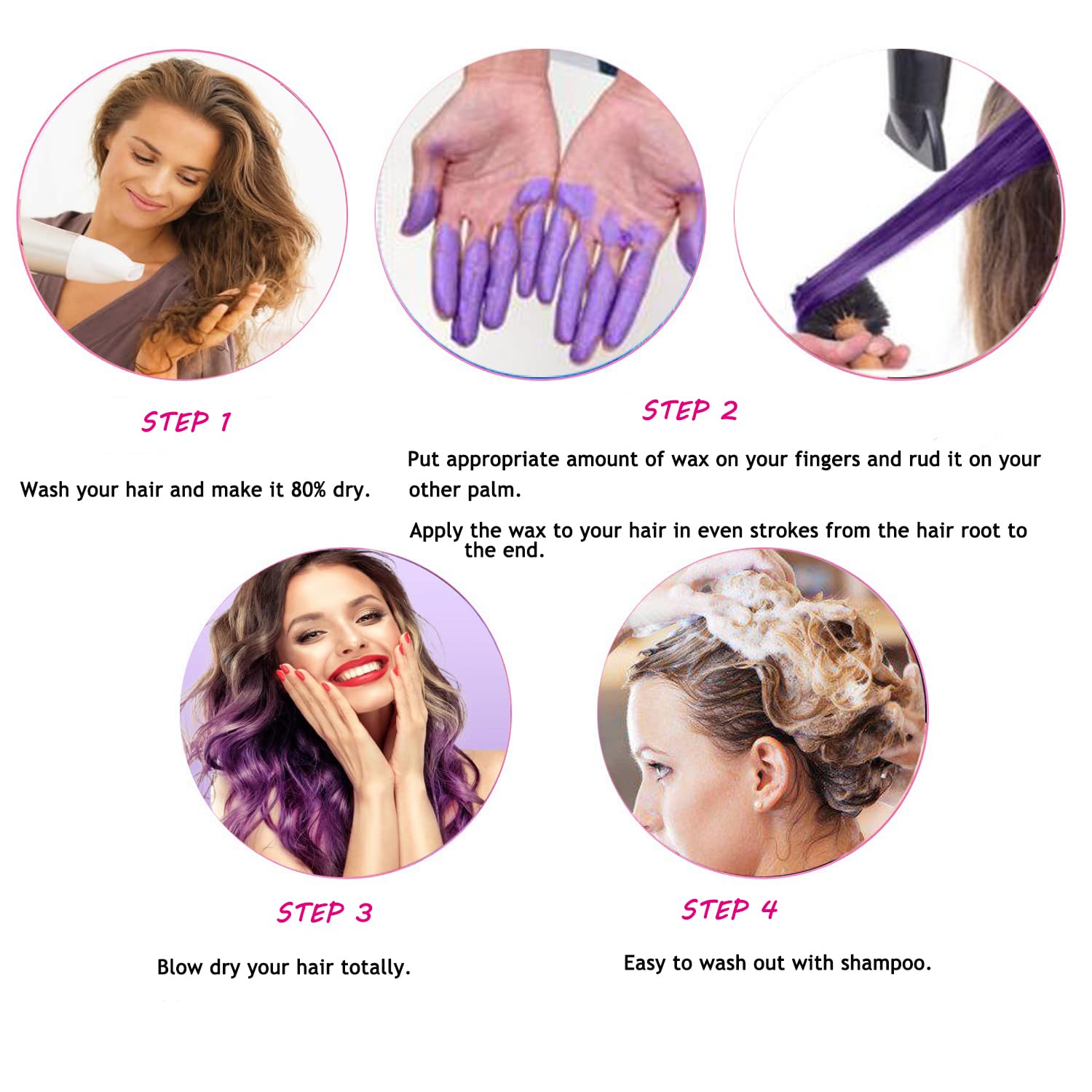 Purple Temporary Hair Color Wax - 4.23 oz Unisex Natural Hairstyle Pomade Cream for Party, Cosplay & Halloween - Vibrant Non-Permanent Hair Styling for Costumes, Events & Creative Looks