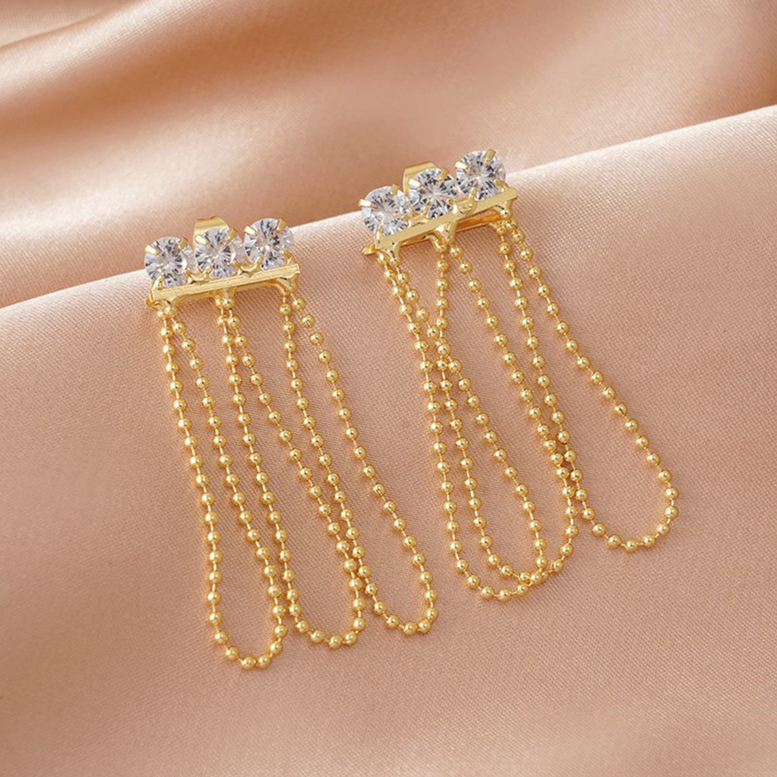 Diamond Stud Cross Earrings for Women - Gold Tassel Beaded Fashion Jewelry Set | Perfect for Parties, Weddings & Everyday Wear