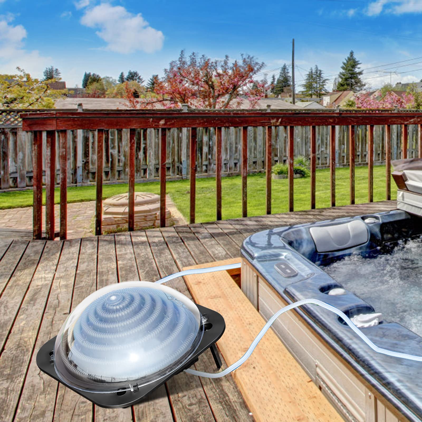 Goplus Solar Dome Swimming Pool Heater - Above Ground & Inground Pool Warmer with Hose Connector - Energy Efficient Outdoor Pool Heating Equipment for Backyard, Garden & Patio Use