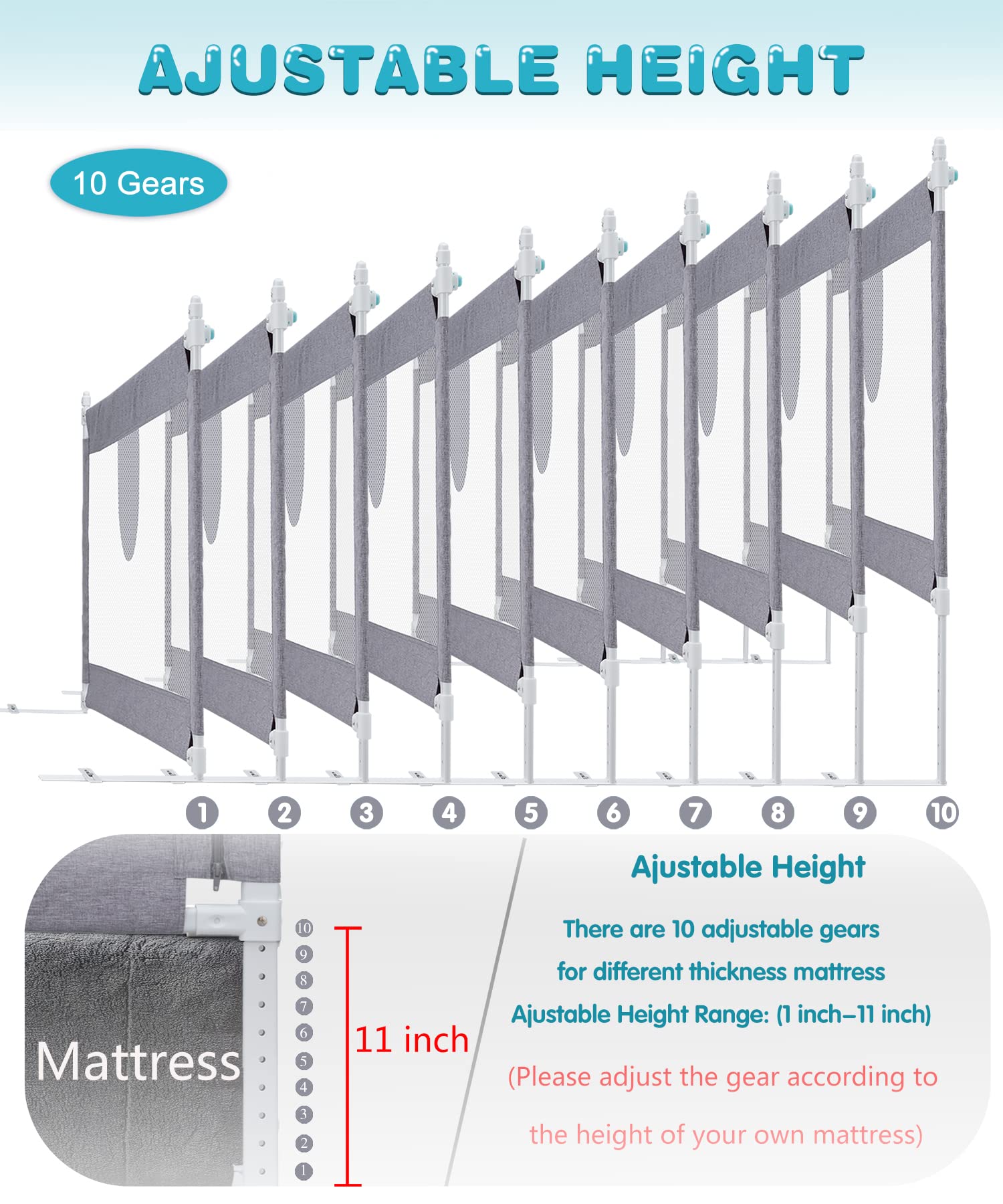MBQMBSS 58-Inch Toddler Bed Rail Guard - Safety Bed Rails for Kids with Double Lock & Y-Strap Reinforcement, Fits Queen Bed Wide Side | Baby Proofing, Child Safety, Nursery & Co-Sleeping Protection