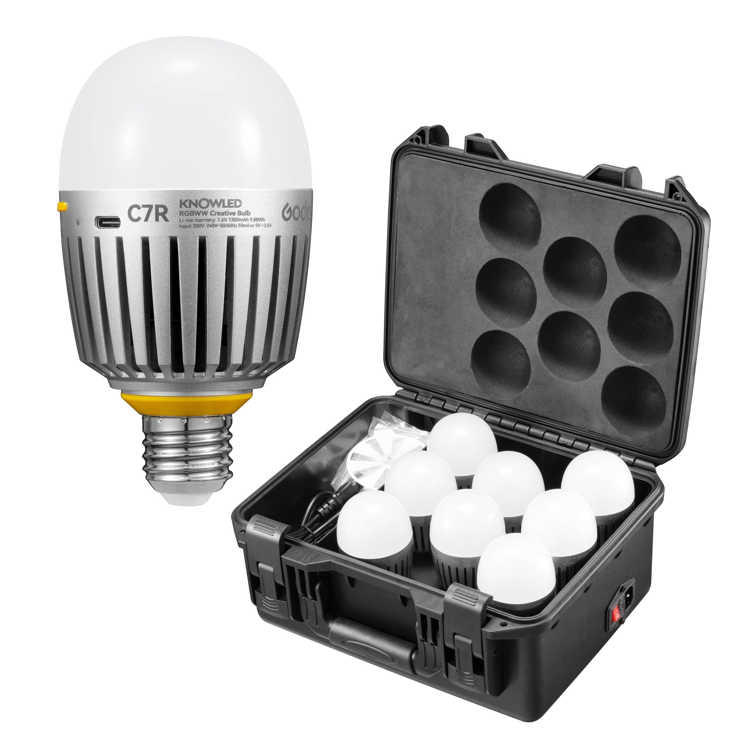 KNOLED C7R K8 E27 RGBWW Smart LED Bulb - 8 Pack with Built-in Battery, Dimmable Color Changing Light Bulbs for Home, Party, and Stage Lighting