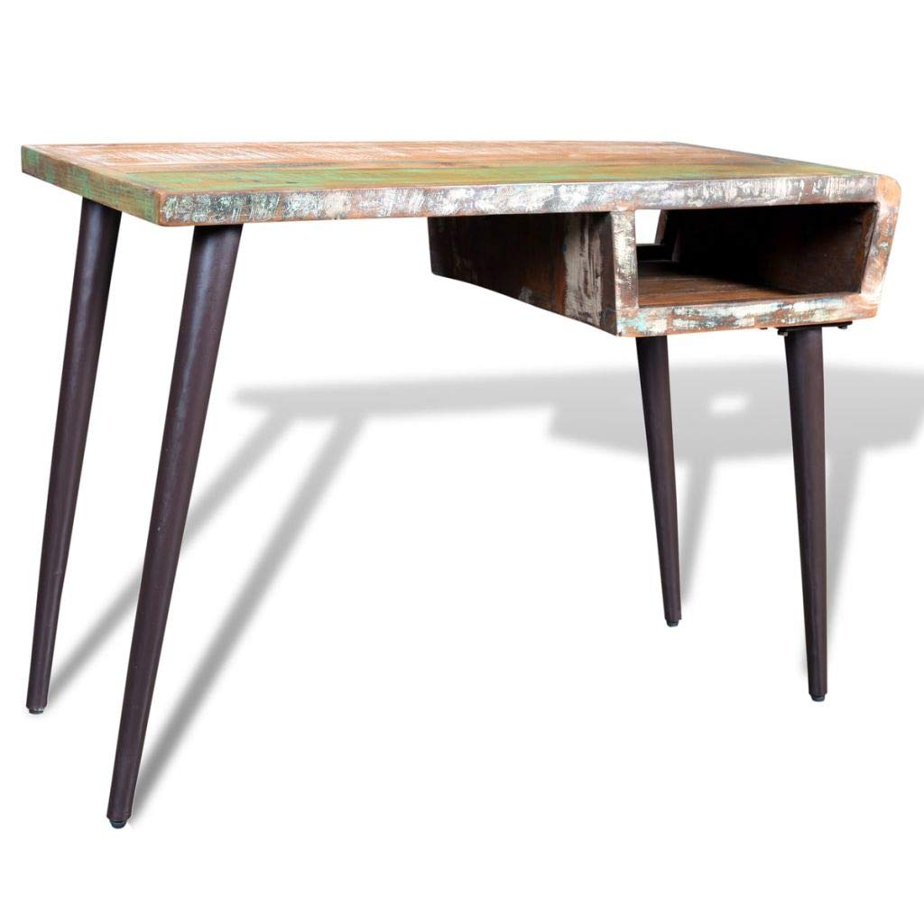 FAMIROSA Reclaimed Wood Desk with Sturdy Iron Legs - Rustic Home Office & Study Writing Table for Modern Workspace