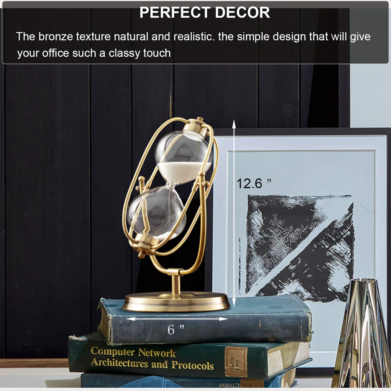 60 Minute Hourglass Timer - Large Brass Sand Clock with White Sand, 360° Rotating Antique Design for Desk & Office Decor | Perfect for Meetings, Yoga, Meditation & Kitchen Cooking
