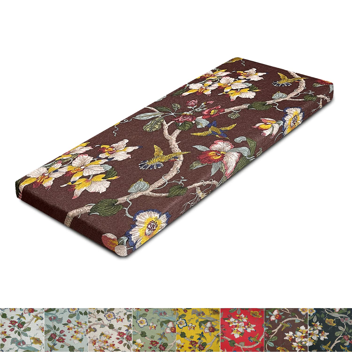 Kimgull 47.2x21.7x1.97 Inch Rectangle Bench Cushion with Non-Slip Backing & Breathable Foam Filling - Brown Floral Pattern - Perfect for Outdoor Garden, Patio, Swing, Chaise Lounge & Furniture Protection