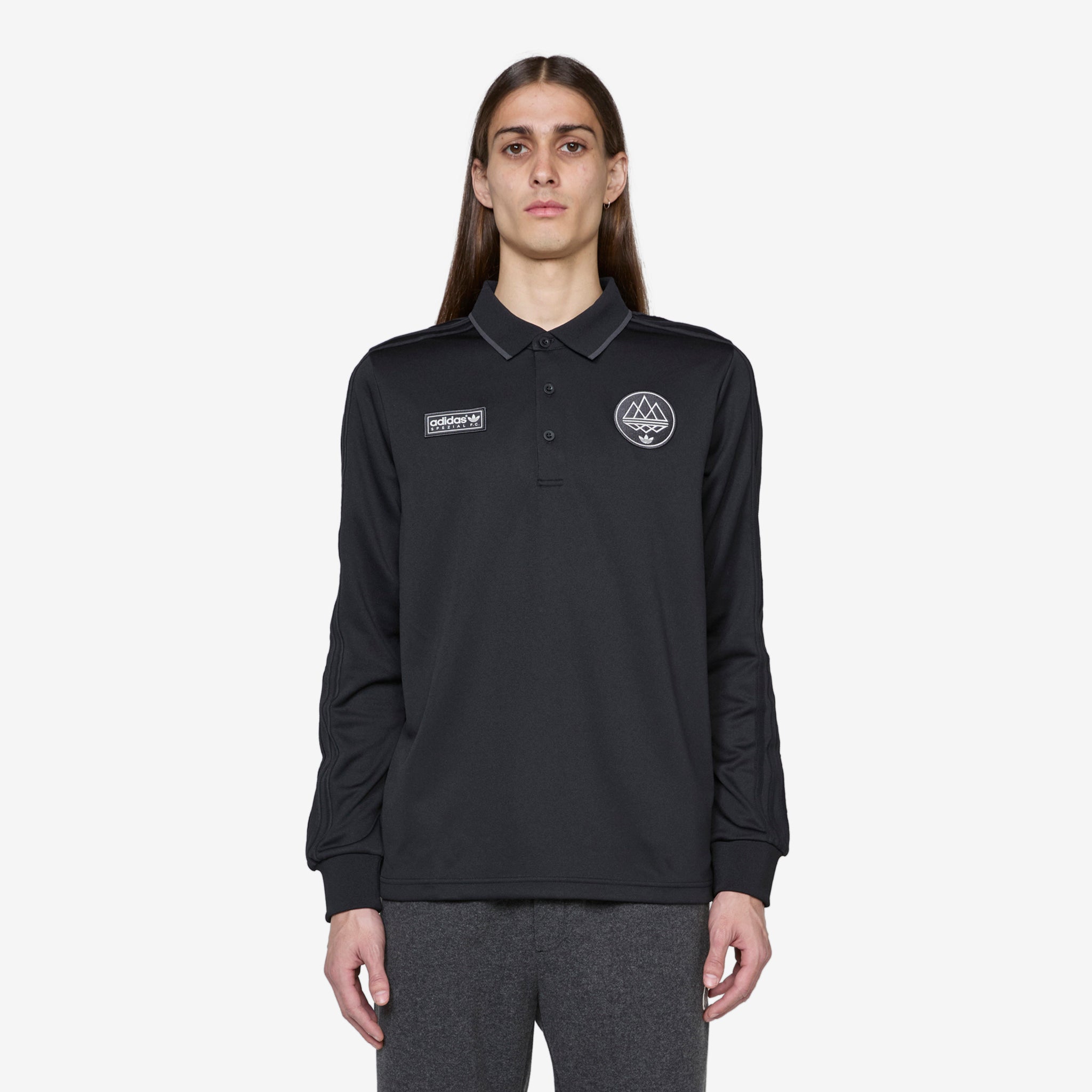 SPZL F.C. Long Sleeve Polo Shirt in Utility Black - Perfect for Casual Wear, Football Matches & Street Style Fashion