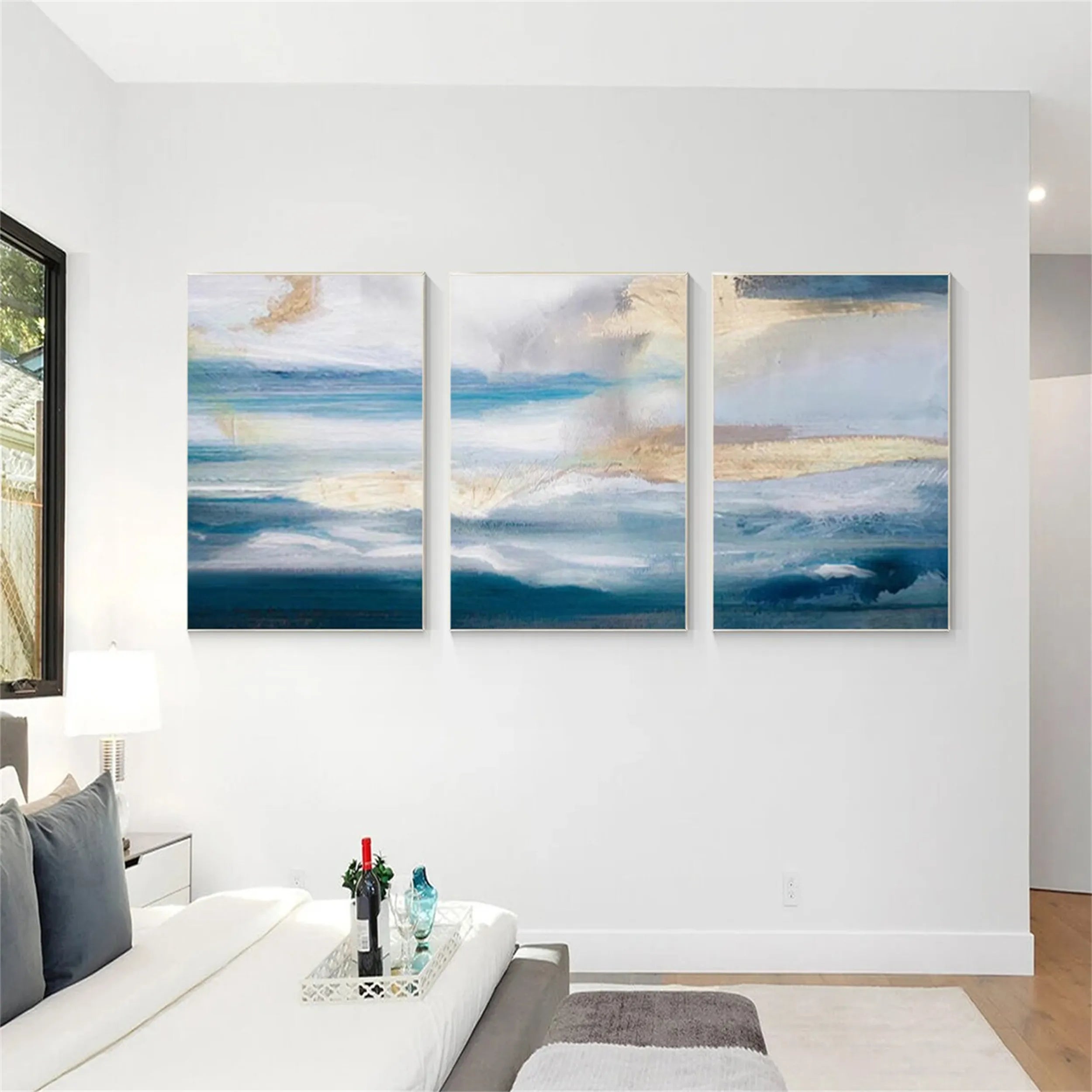 Ocean and Sky Wall Art - Set of 3 Canvas Paintings (OS-152) for Living Room, Bedroom & Office Decor
