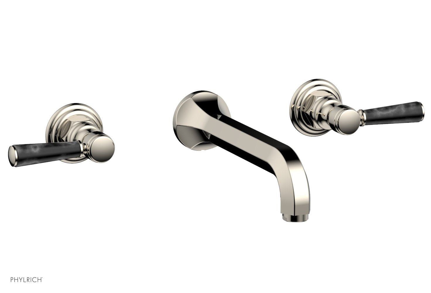 HEX TRADITIONAL Wall Mount Tub Faucet Set with Black Marble Lever Handles - 500 58 - Perfect for Bathroom Renovation and Modern Home Decor