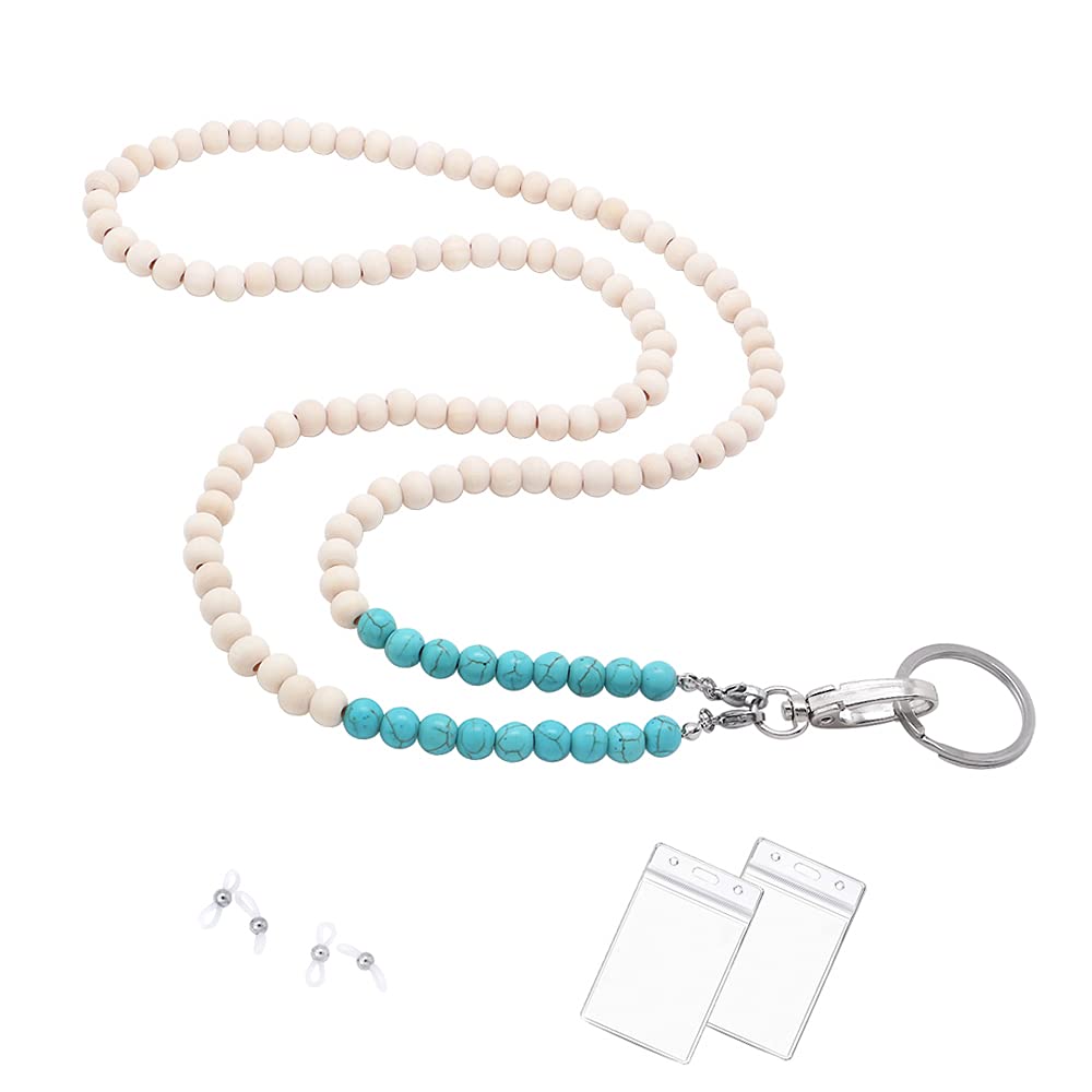 Wooden Beaded Lanyard for ID Badges & Glasses - Turquoise