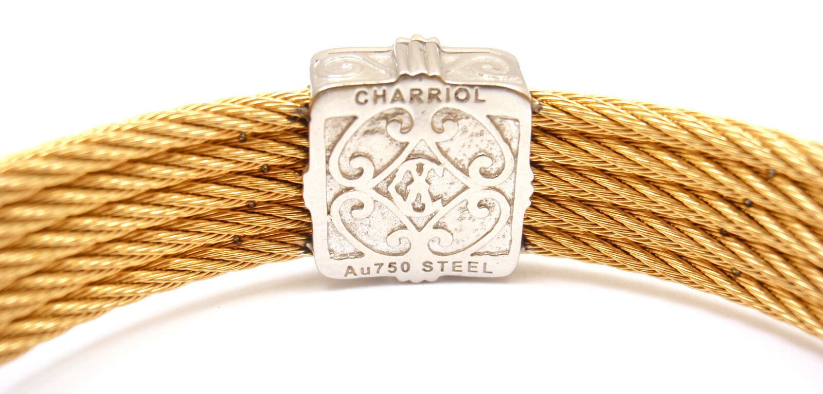 Authentic Charriol 18K Gold & Steel Wire Diamond White Topaz Celtic Bracelet - Luxury Jewelry for Women, Elegant Gift for Her, Perfect for Weddings & Special Occasions