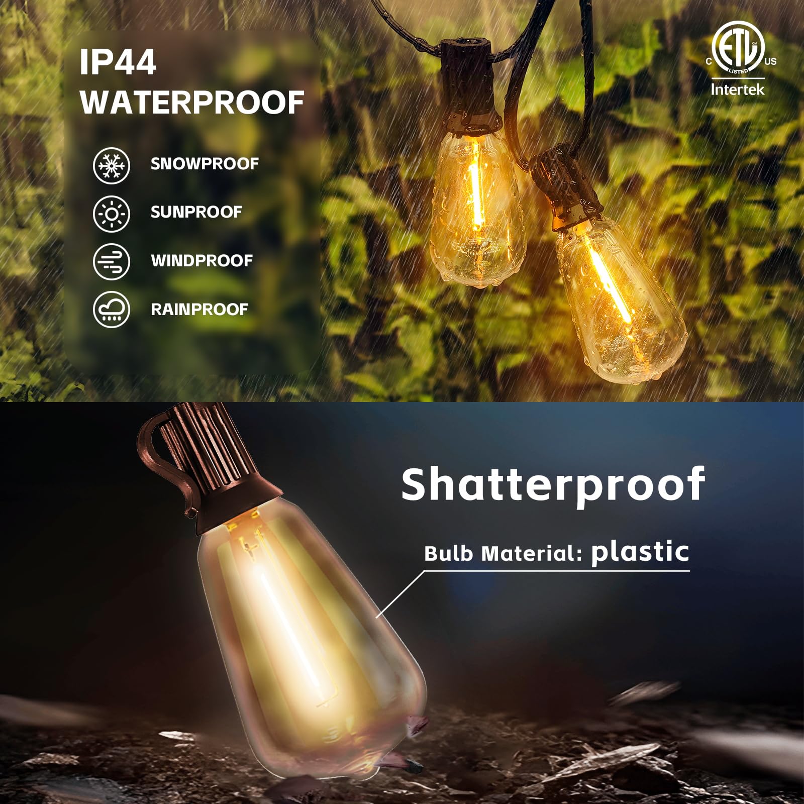 100FT Outdoor String Lights with Remote Control - Waterproof Dimmable LED Patio Lights with Timer, 50+2 Shatterproof Edison Bulbs (2700K Warm White) for Backyard, Balcony, Garden, Wedding & Party Decor