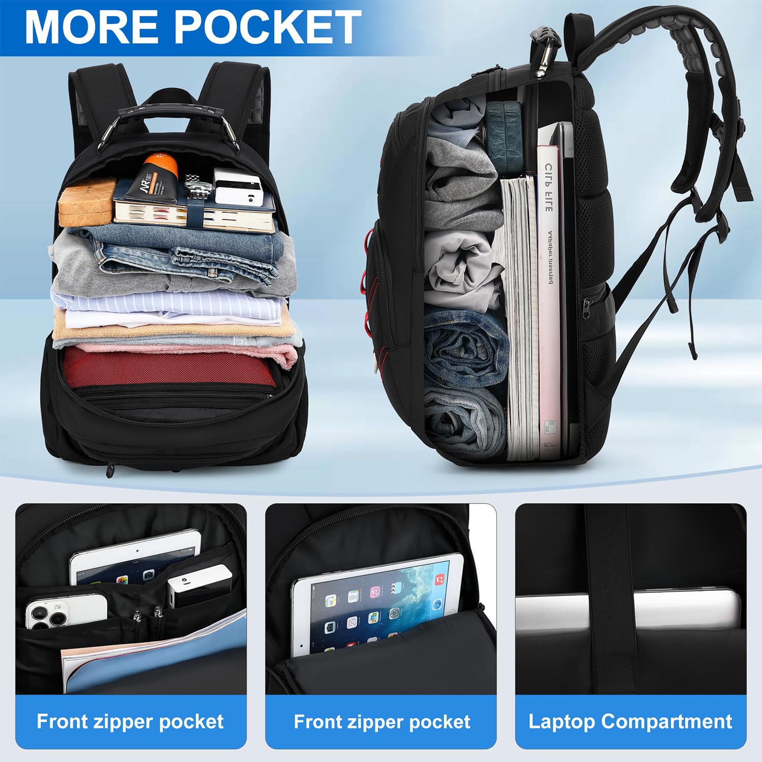 INSAVANT 15.6 Inch Water Resistant Anti-Theft Laptop Backpack with USB Charging Port - Durable College Travel Daypack for Men & Women - Perfect for Work, School, Commuting & Business Trips (15.6 Inch, 703 Black)