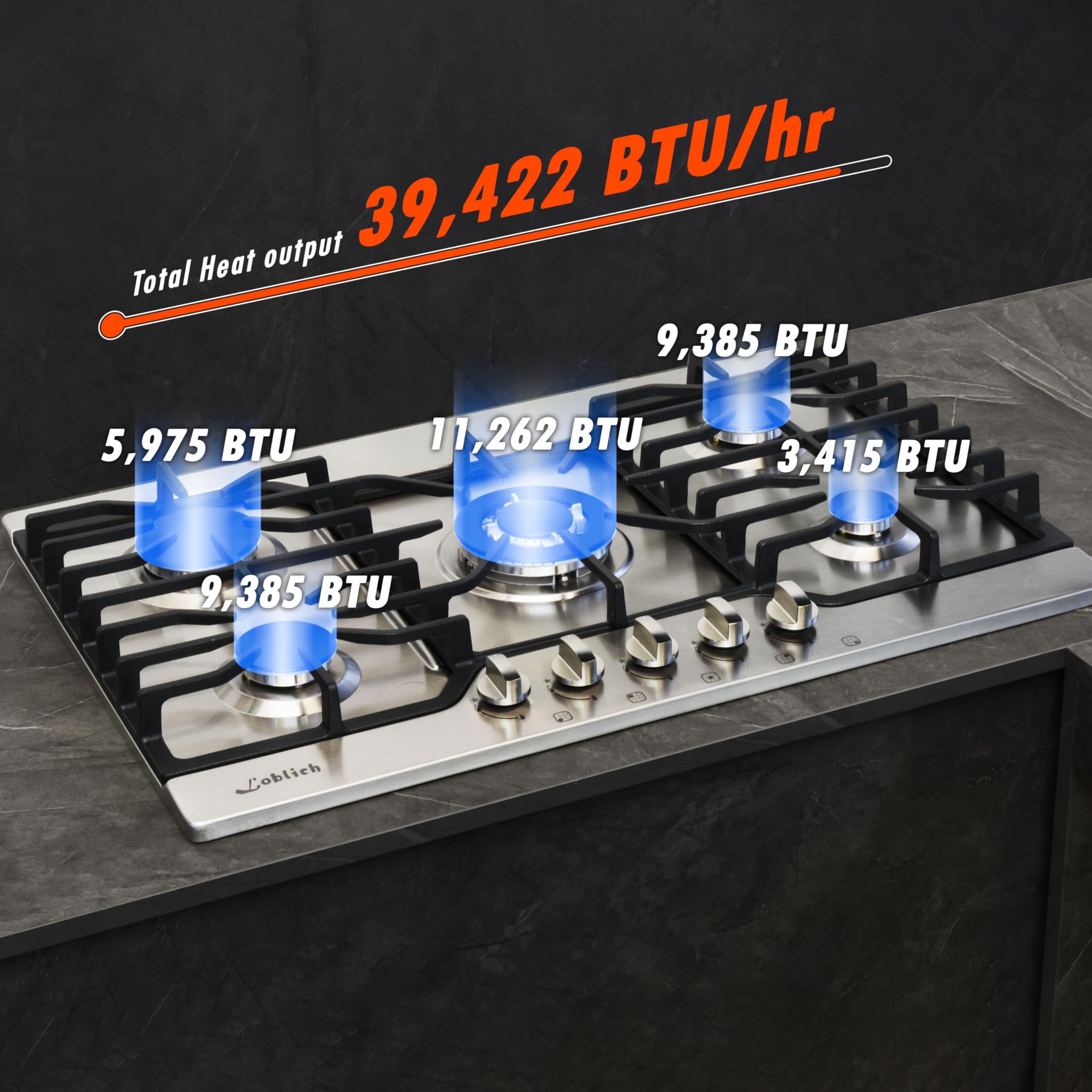 30-Inch 5-Burner Built-in Gas Cooktop with Stainless Steel & Cast Iron Grates - LW5S01A (LPG/NG Convertible) | Professional Kitchen Stove for Home Cooking, Baking & Entertaining