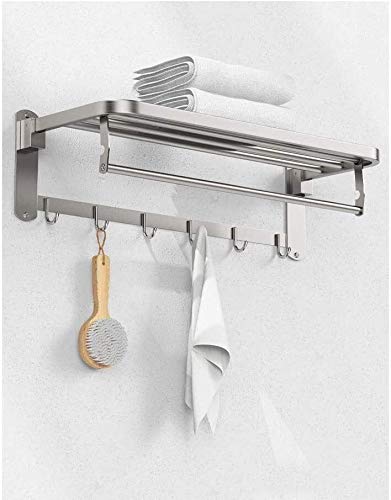 Double-Layer Wall Mounted Towel Rack & Bathroom Shelf - Foldable Shower Organizer, 70cm Rust-Resistant Space Saving Storage for Towels & Toiletries | Perfect for Small Bathrooms, Showers & Spa Areas