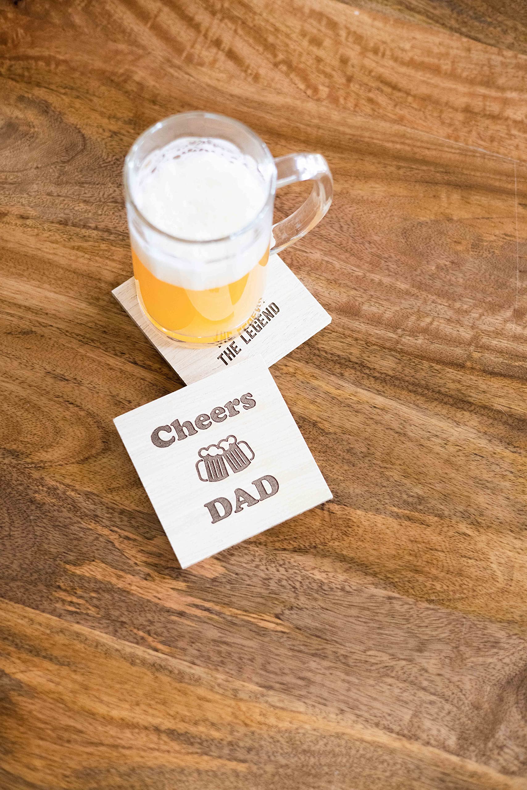Pearhead Fatherhood Wooden Coaster Set - New Dad & Soon-to-Be Father Gift, Home Décor & Kitchen Accessory, Set of 2 - Perfect for Father's Day, Baby Shower & Home Bar Use