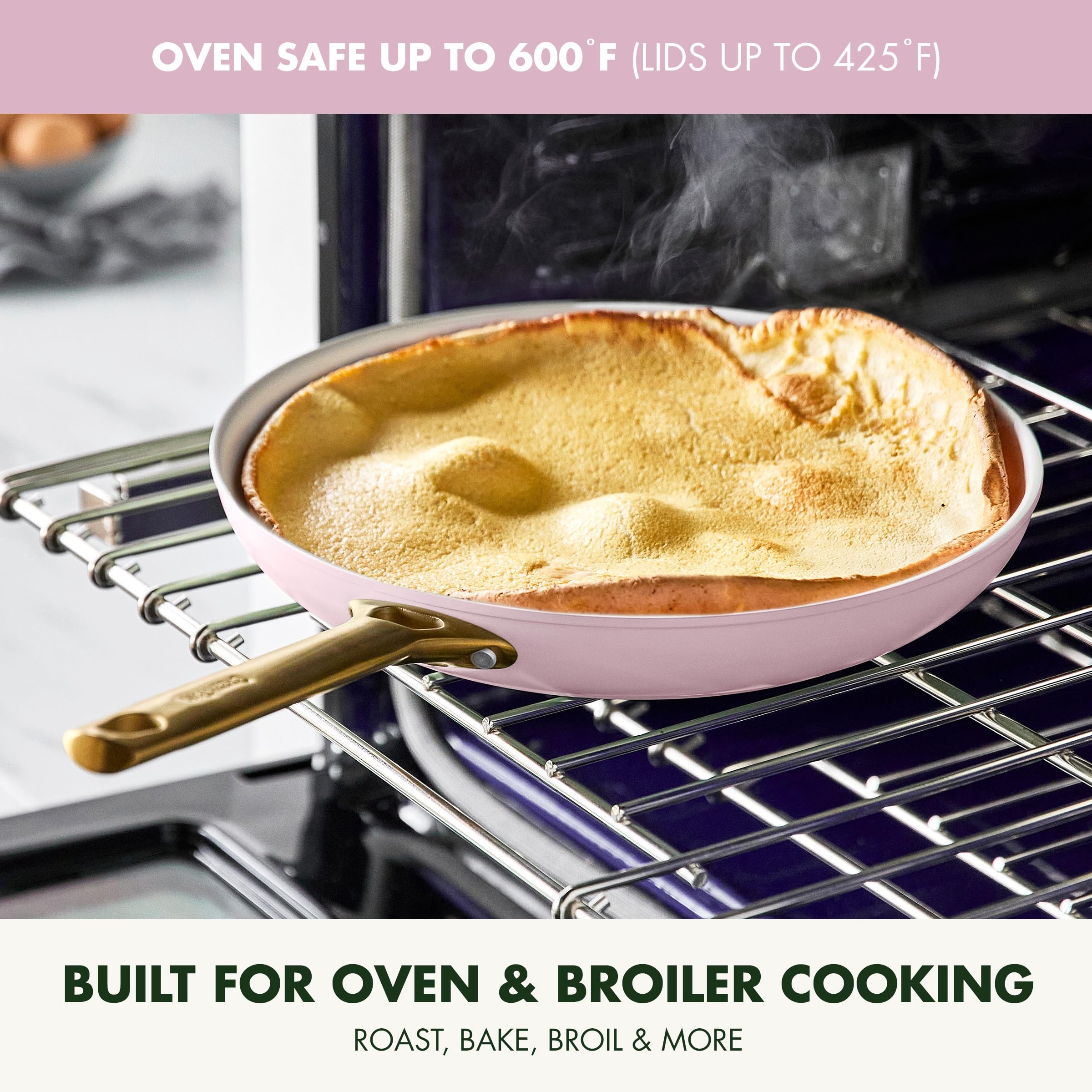 GreenPan Reserve Hard Anodized 10-Piece Non-Toxic Ceramic Cookware Set - PFAS-Free, Dishwasher & Oven Safe (350°F), Gold Handles, Blush Pink - Perfect for Healthy Cooking, Frying, Baking & Family Meals