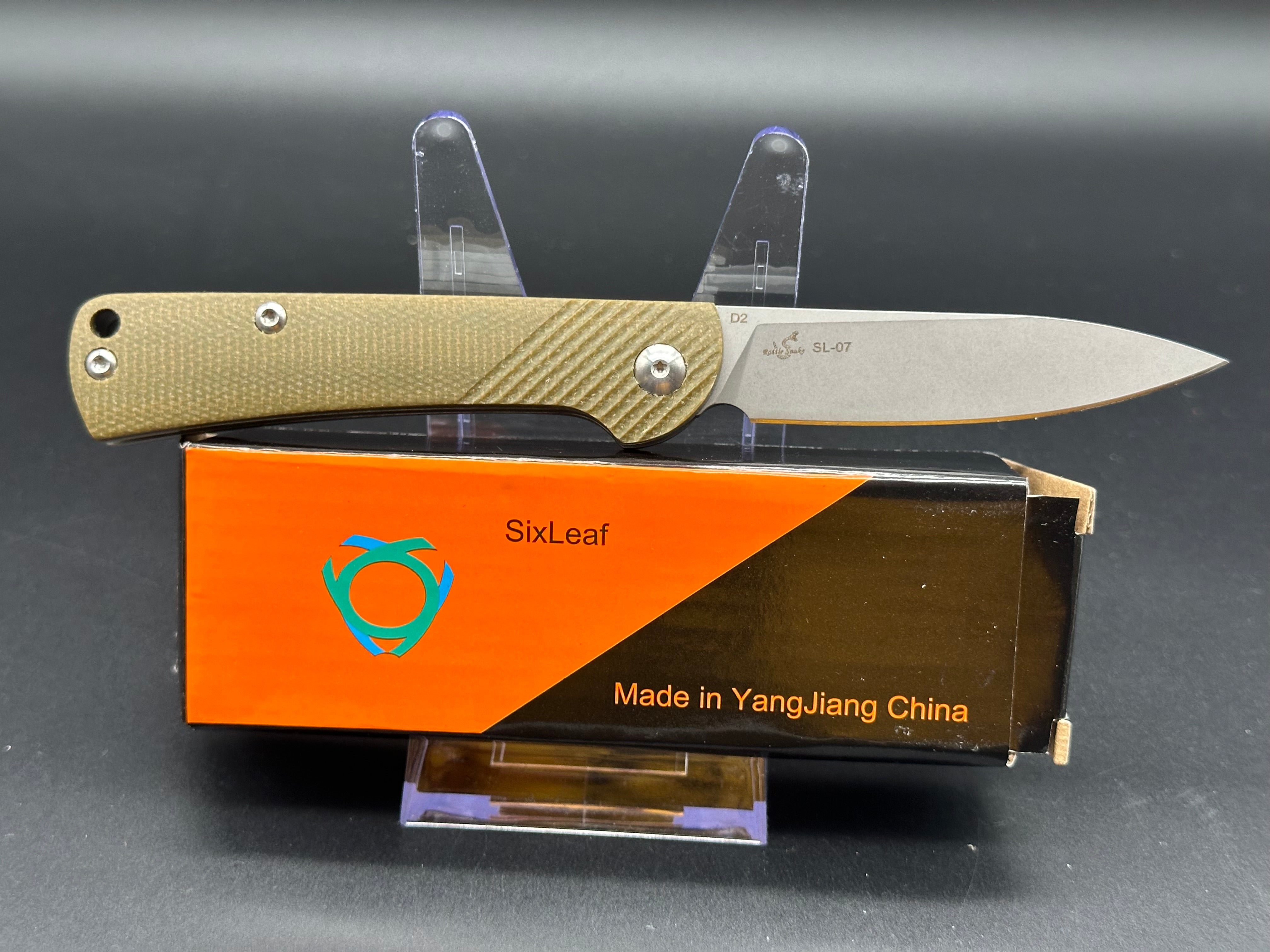 SixLeaf SL-07 Folding Knife with Brown Linen Micarta Handle & D2 Steel Plain Edge - EDC, Camping, Hunting, Outdoor Survival Gear