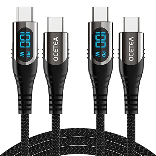 2-Pack 6.6ft USB C to USB C Cable Fast Charging 100W 5A with LED Display | Durable Nylon Type C Charger Cable for MacBook Pro, iPad Pro/Air/Mini, Samsung Galaxy S22/S21, Nintendo Switch, Google Pixel | Perfect for Home, Office & Travel Charging
