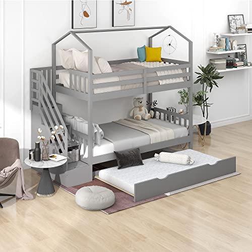 Gray+wood+bunk Bed