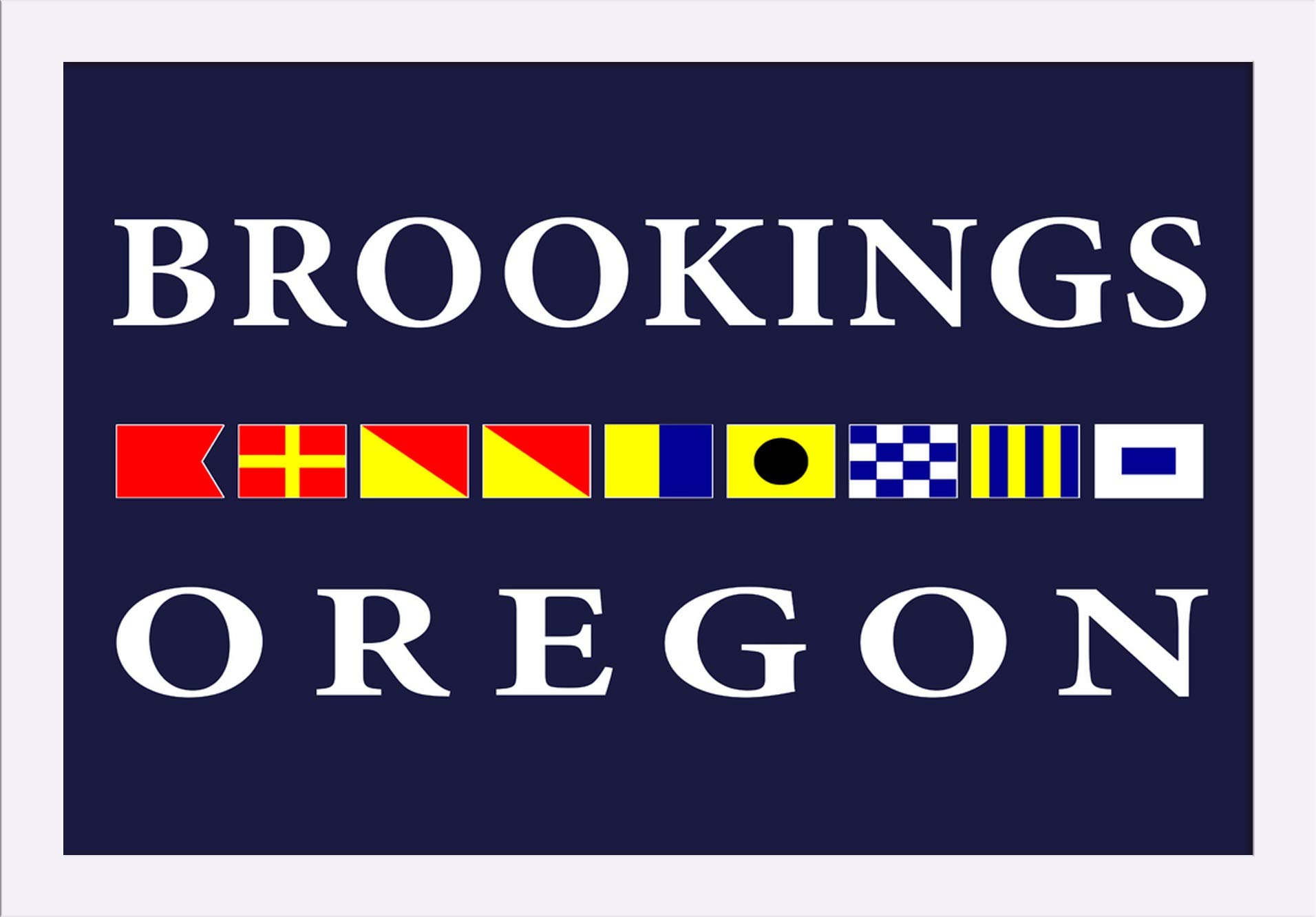 Brookings Oregon Nautical Flags - 16x24 Giclee Fine Art Print with Recycled Wood Frame in White | Perfect for Coastal Home Decor, Beach House Wall Art & Nautical Themed Rooms