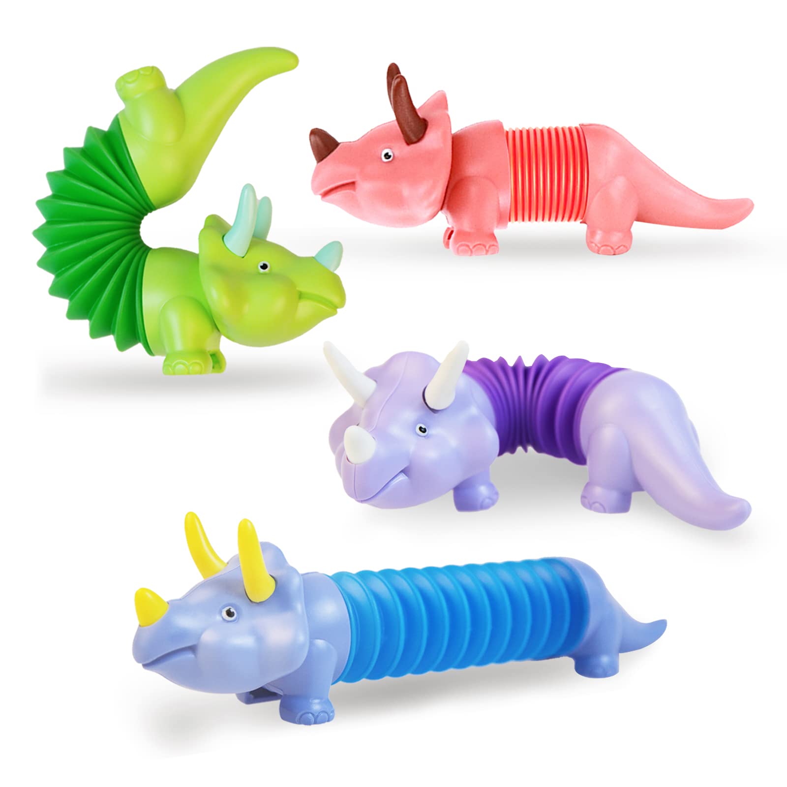 Woodcovo Pop Tubes Fidget Toys - Anxiety & Stress Relief Sensory Toys for Kids & Adults, Fun Triceratops Design - Perfect for Classroom, Office, Travel & Autism Therapy