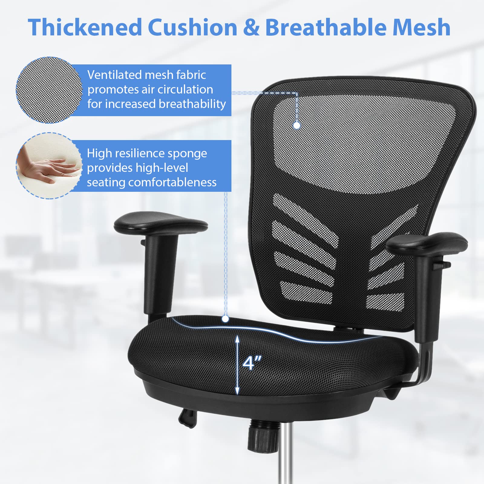 COSTWAY Ergonomic Mesh Office Chair with Adjustable Footrest & Armrests - Counter Height Standing Desk Chair, Rolling Height Adjustable Computer Drafting Chair for Home Office (Black) | Perfect for Long Work Hours, Gaming & Remote Work