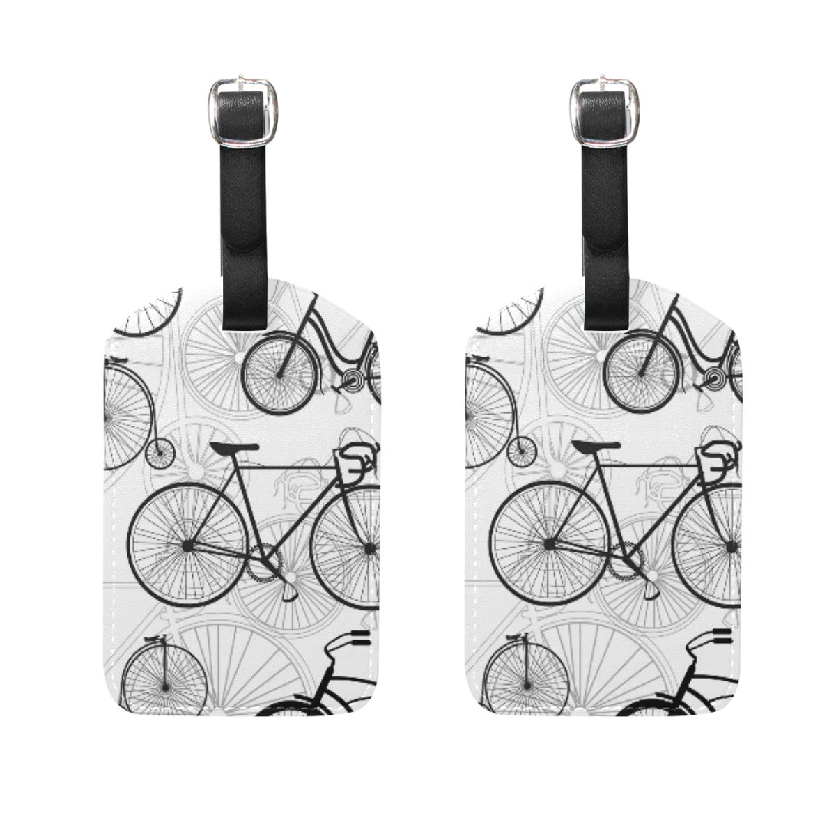 2-Piece Leather Bicycle Print Luggage Tags for Suitcases, Bags & Travel Accessories - Durable ID Tags for Airports, Vacations & Business Trips