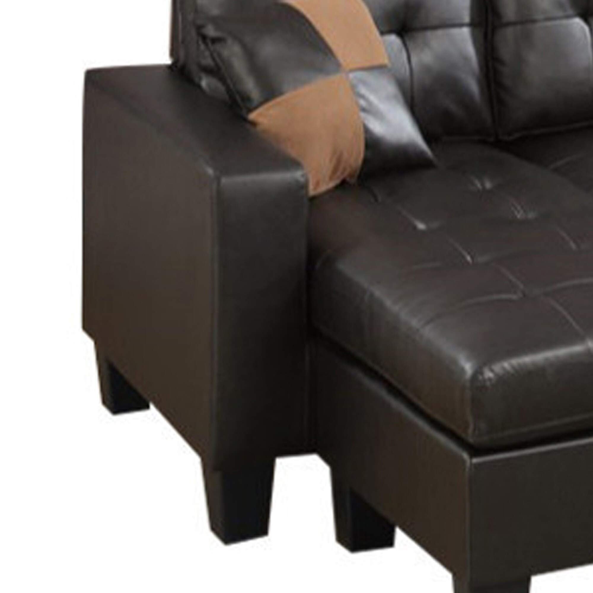 Benjara Bonded Leather Sofa Set with Ottoman & Pillows - Brown/Espresso for Living Room